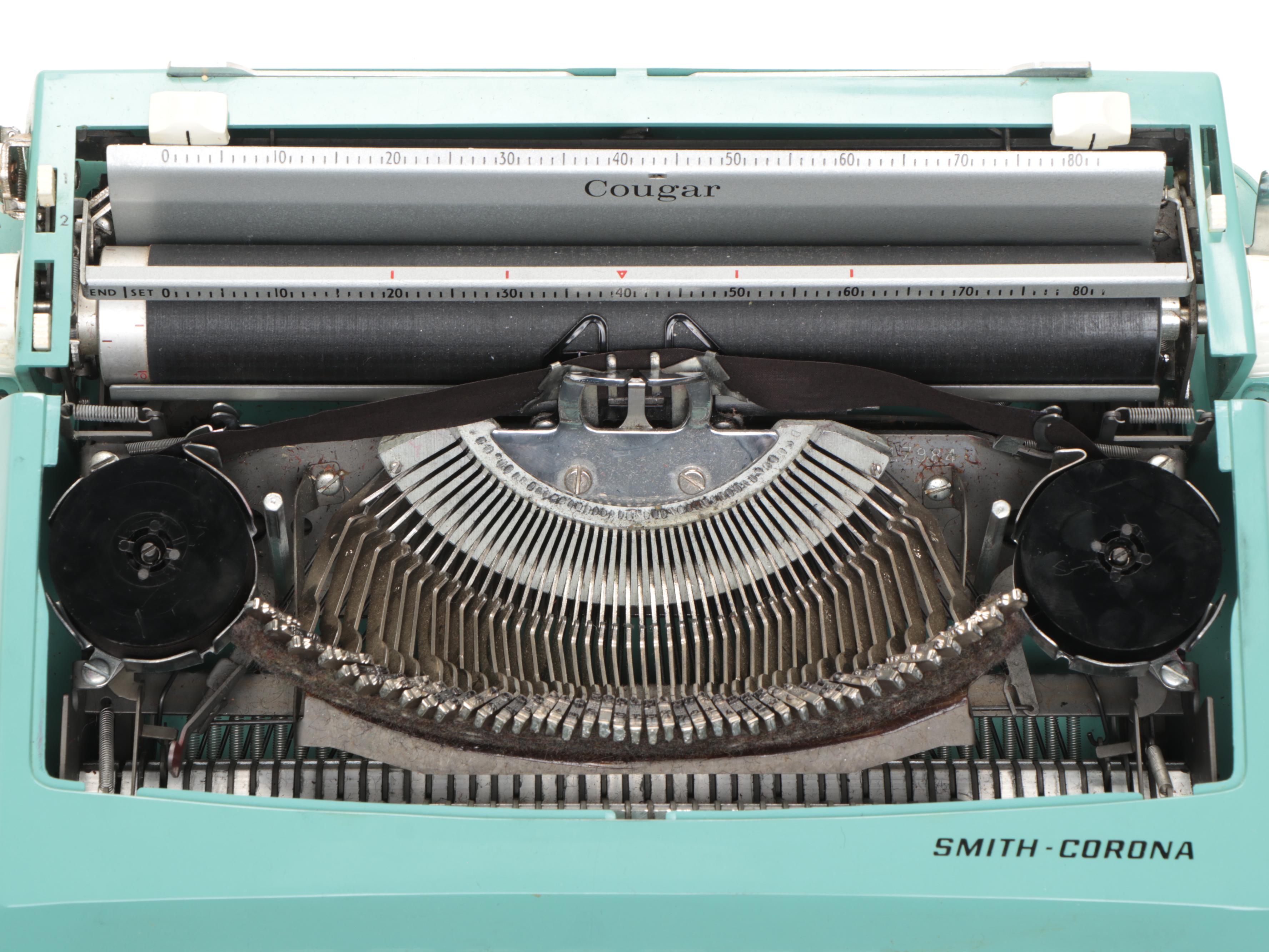 Smith-Corona Cougar Turquoise Portable Typewriter, Mid-20th Century
