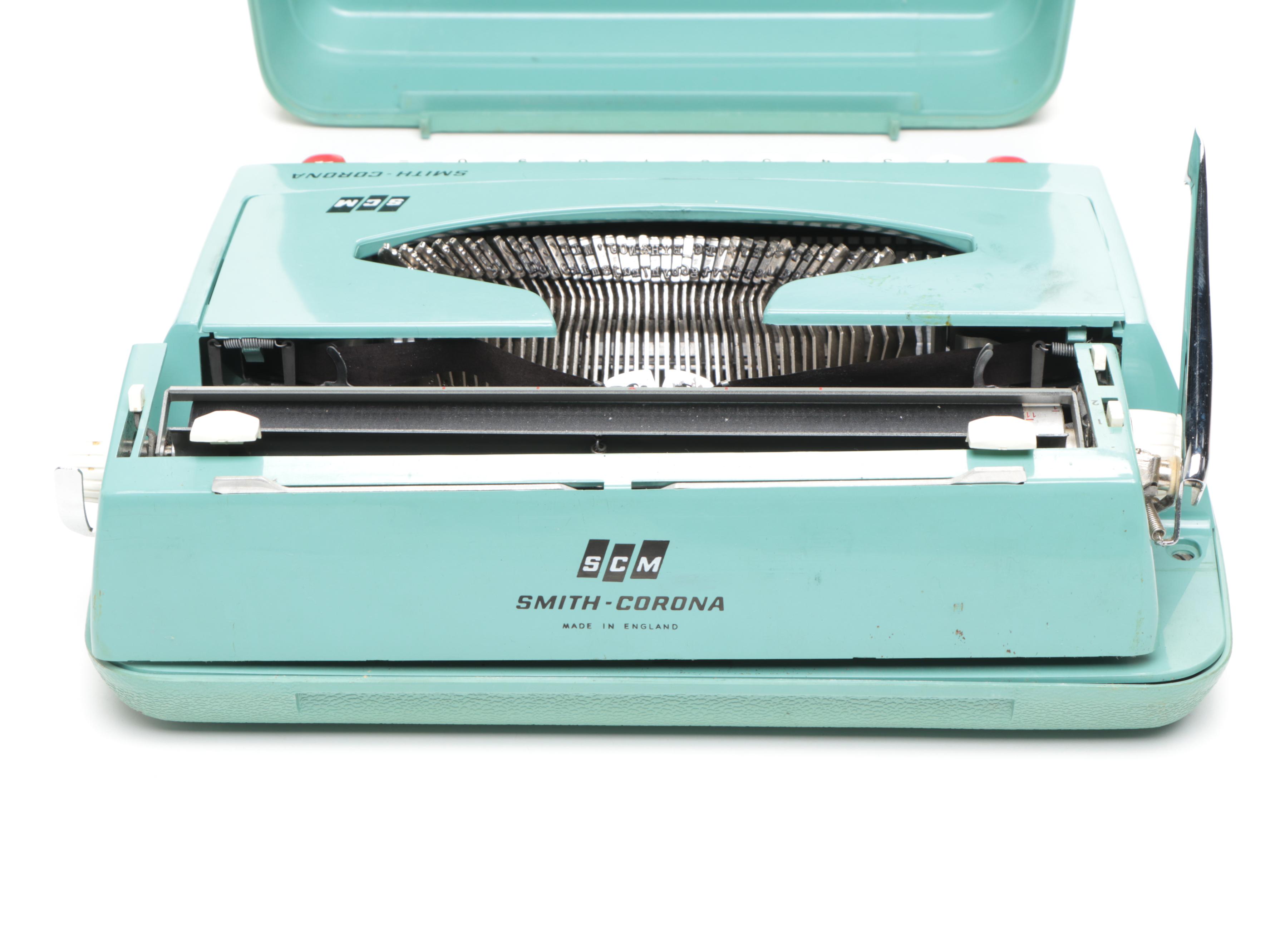 Smith-Corona Cougar Turquoise Portable Typewriter, Mid-20th Century