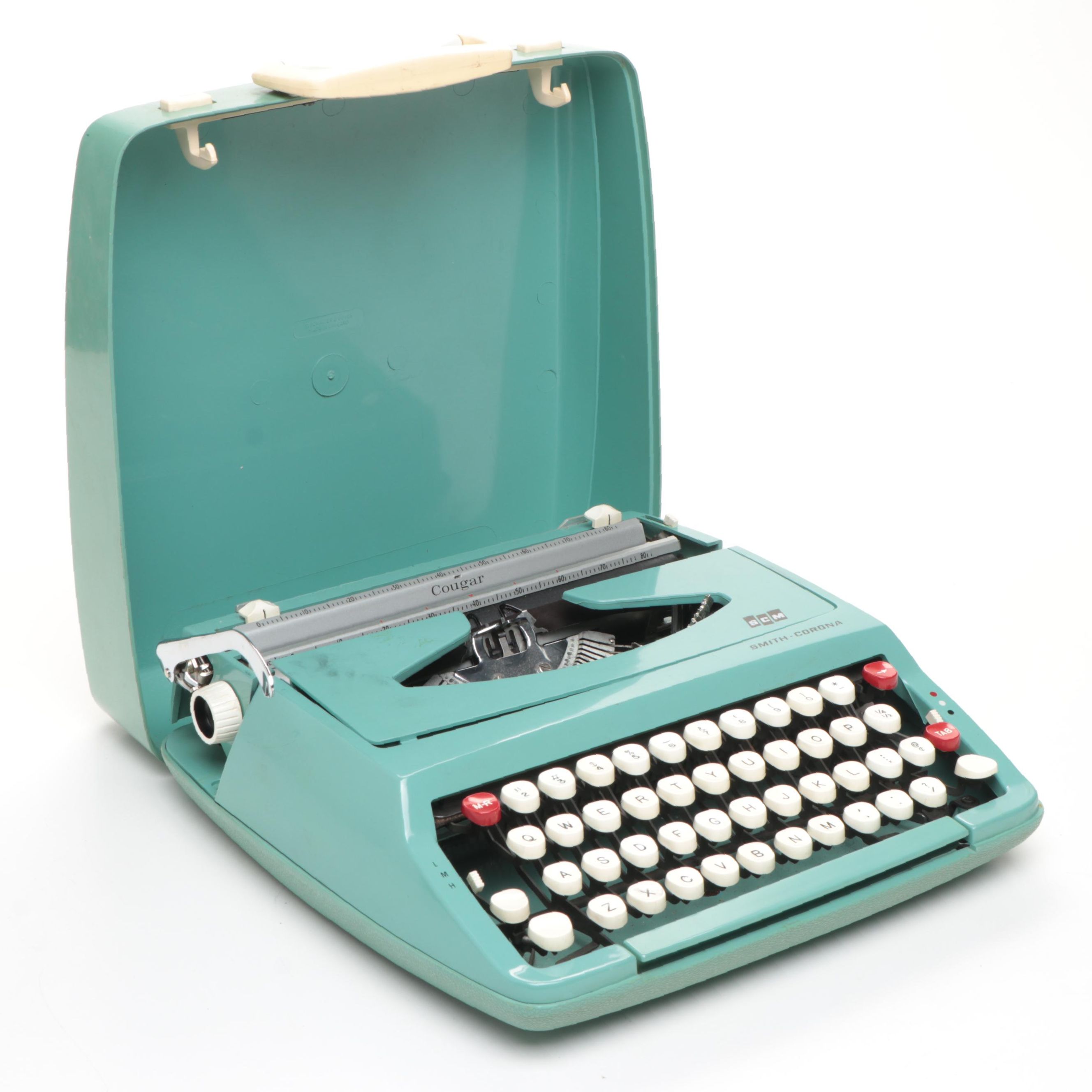 Smith-Corona Cougar Turquoise Portable Typewriter, Mid-20th Century