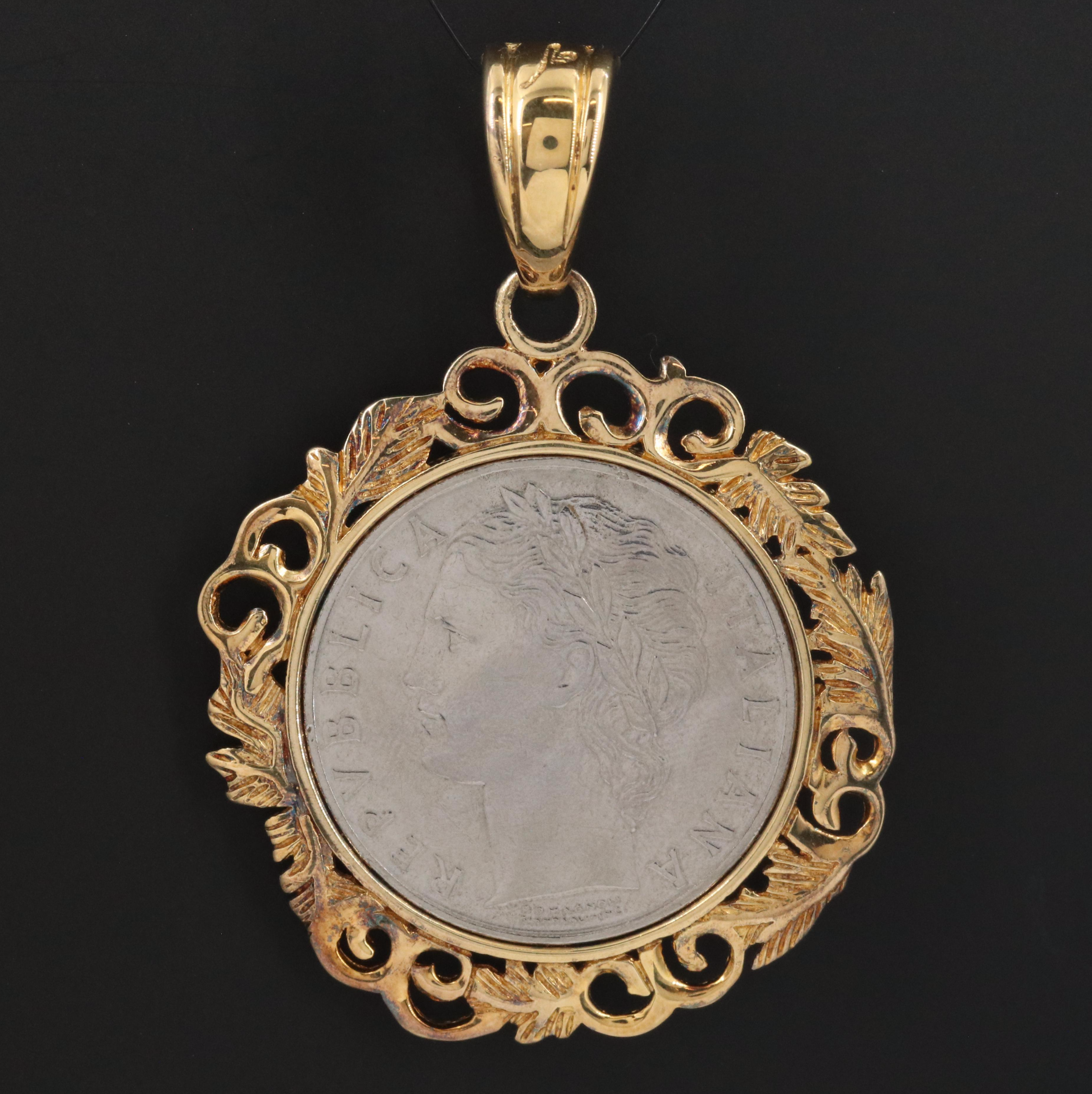 Veronese Sterling Pendant with 1965 Italy 100-Lire Coin