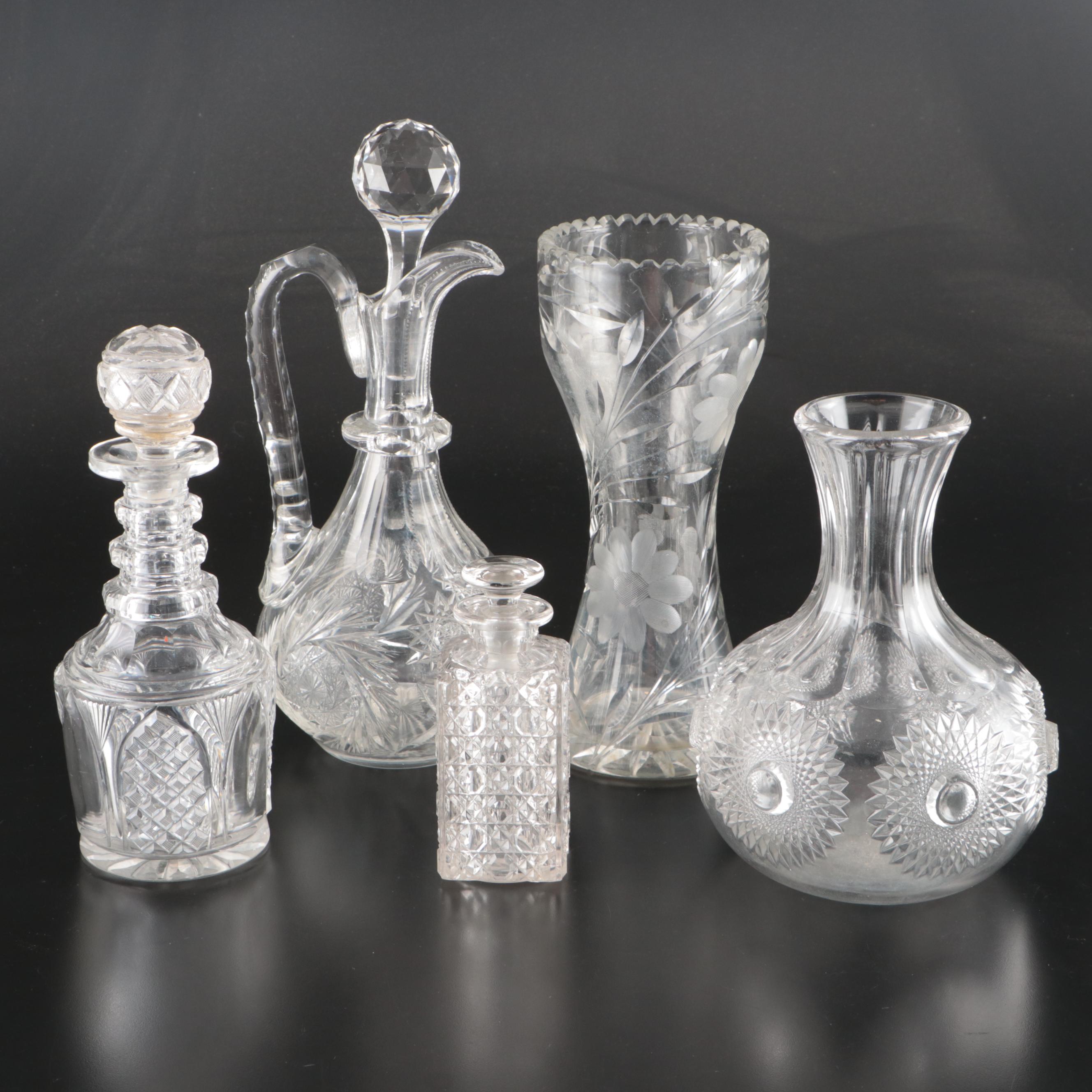 Victorian Cut Glass Three-Ring Neck Decanter w/. American Brilliant Cut Glass