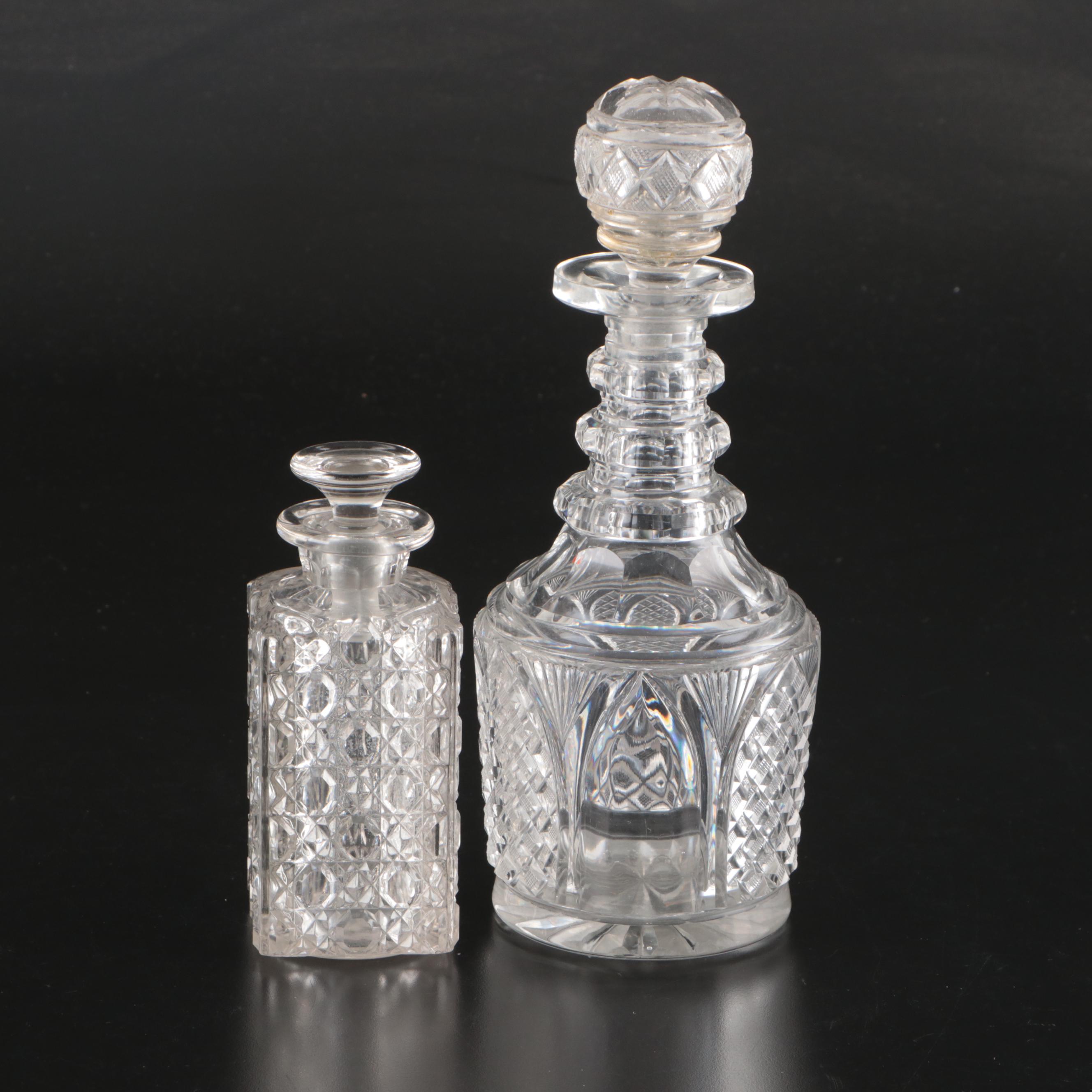 Victorian Cut Glass Three-Ring Neck Decanter w/. American Brilliant Cut Glass