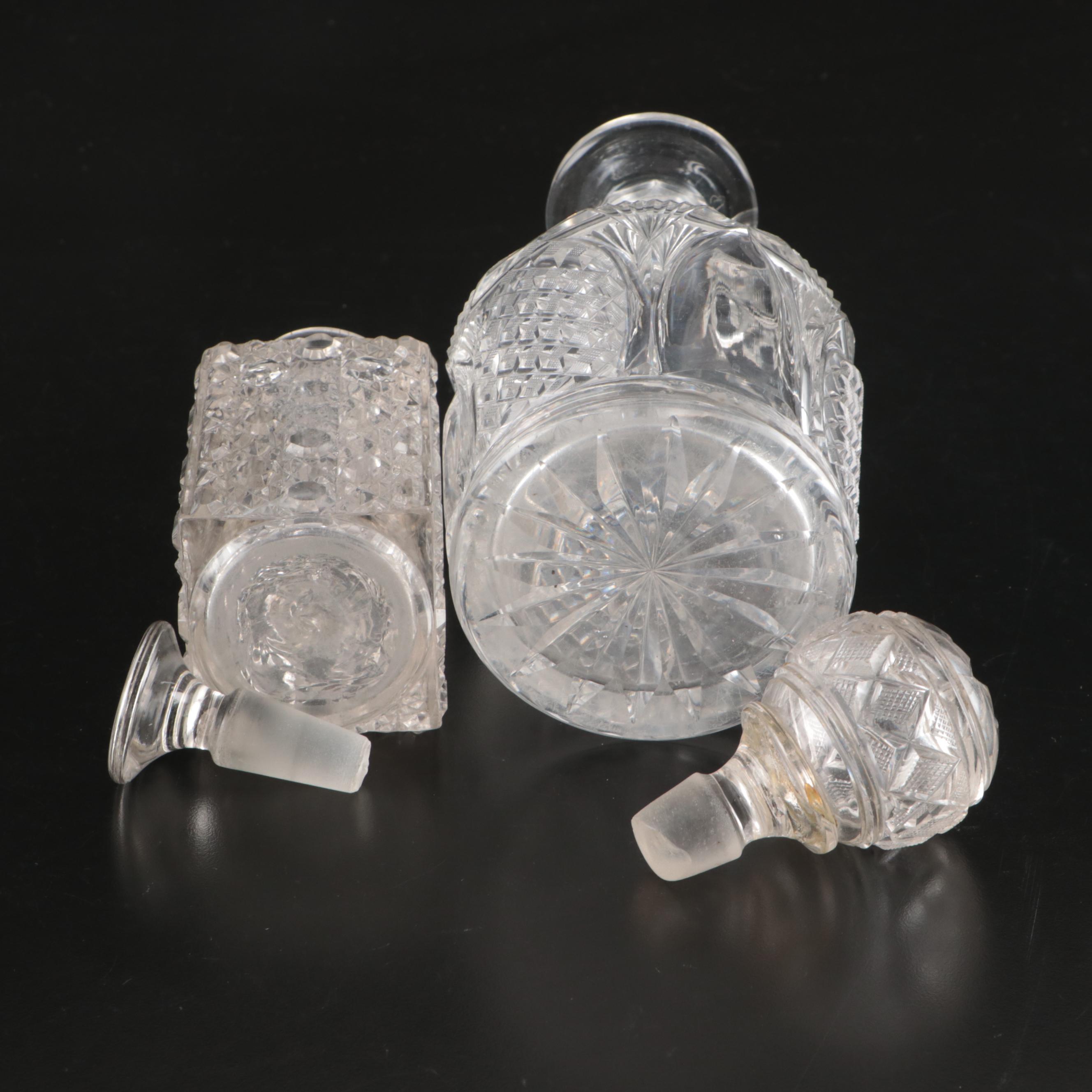 Victorian Cut Glass Three-Ring Neck Decanter w/. American Brilliant Cut Glass