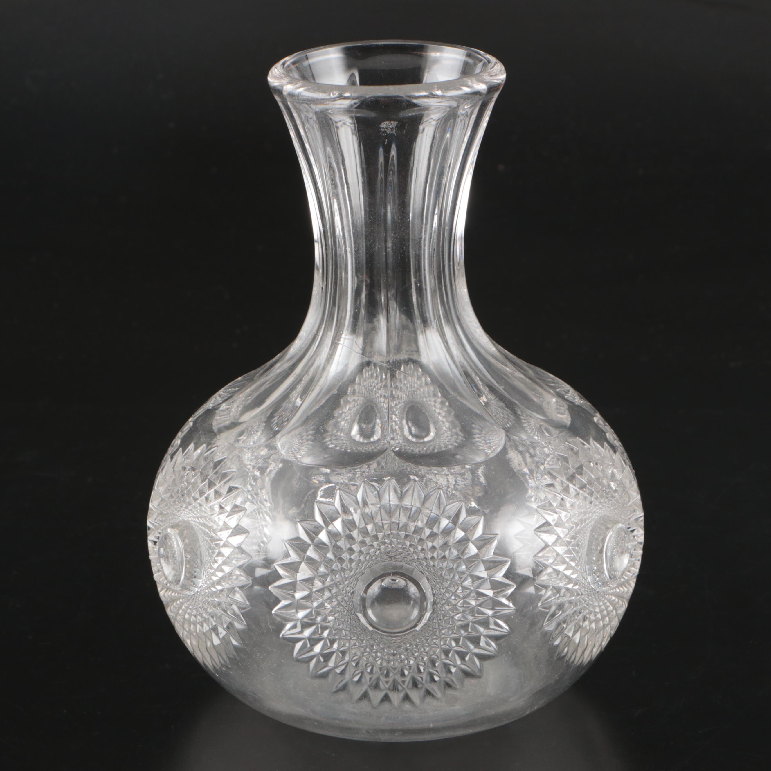 Victorian Cut Glass Three-Ring Neck Decanter w/. American Brilliant Cut Glass