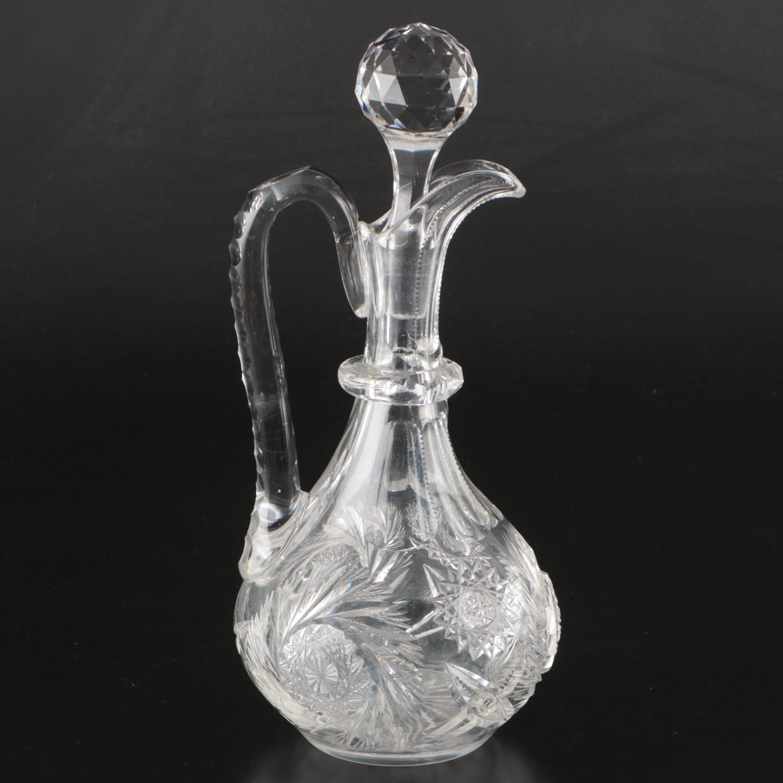 Victorian Cut Glass Three-Ring Neck Decanter w/. American Brilliant Cut Glass