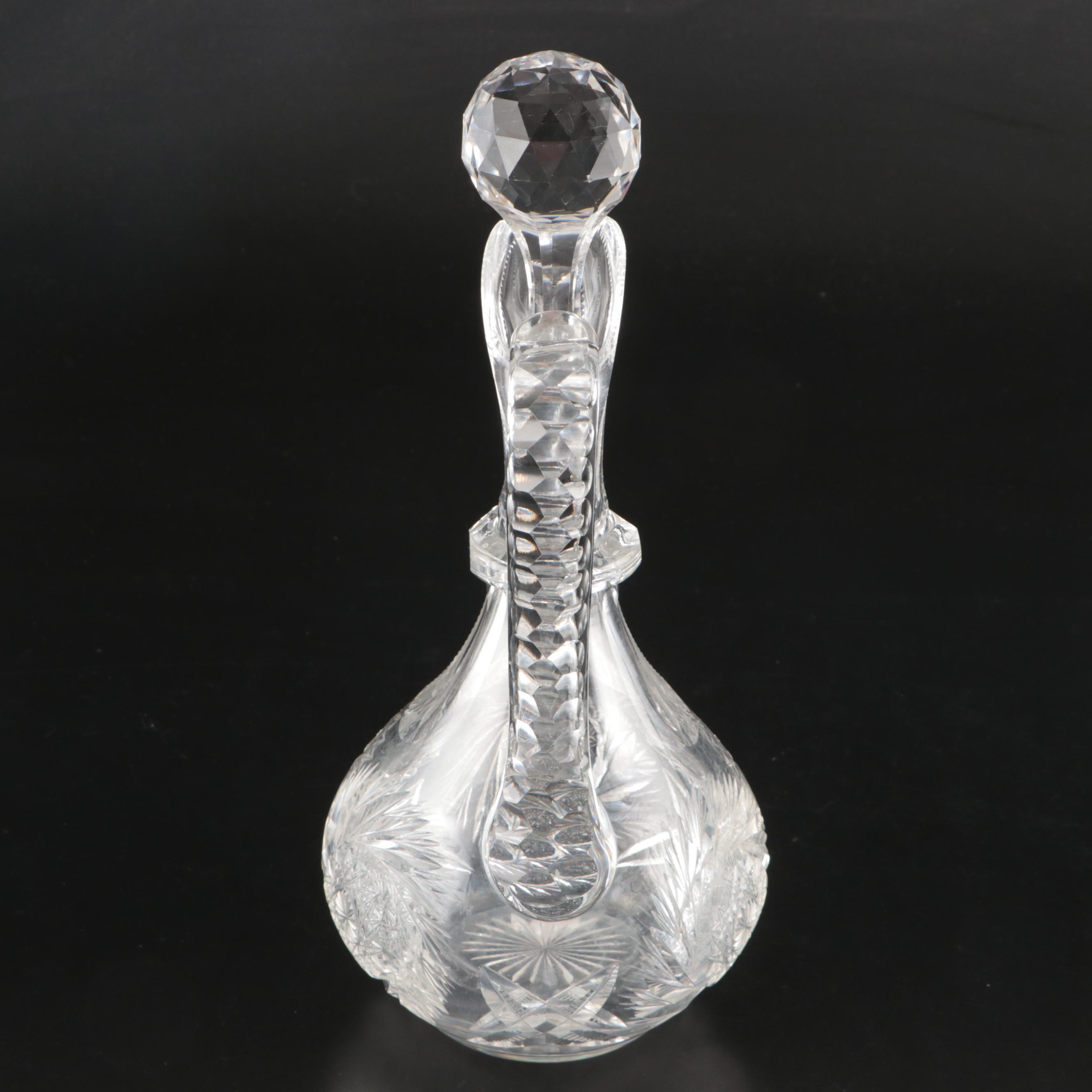 Victorian Cut Glass Three-Ring Neck Decanter w/. American Brilliant Cut Glass