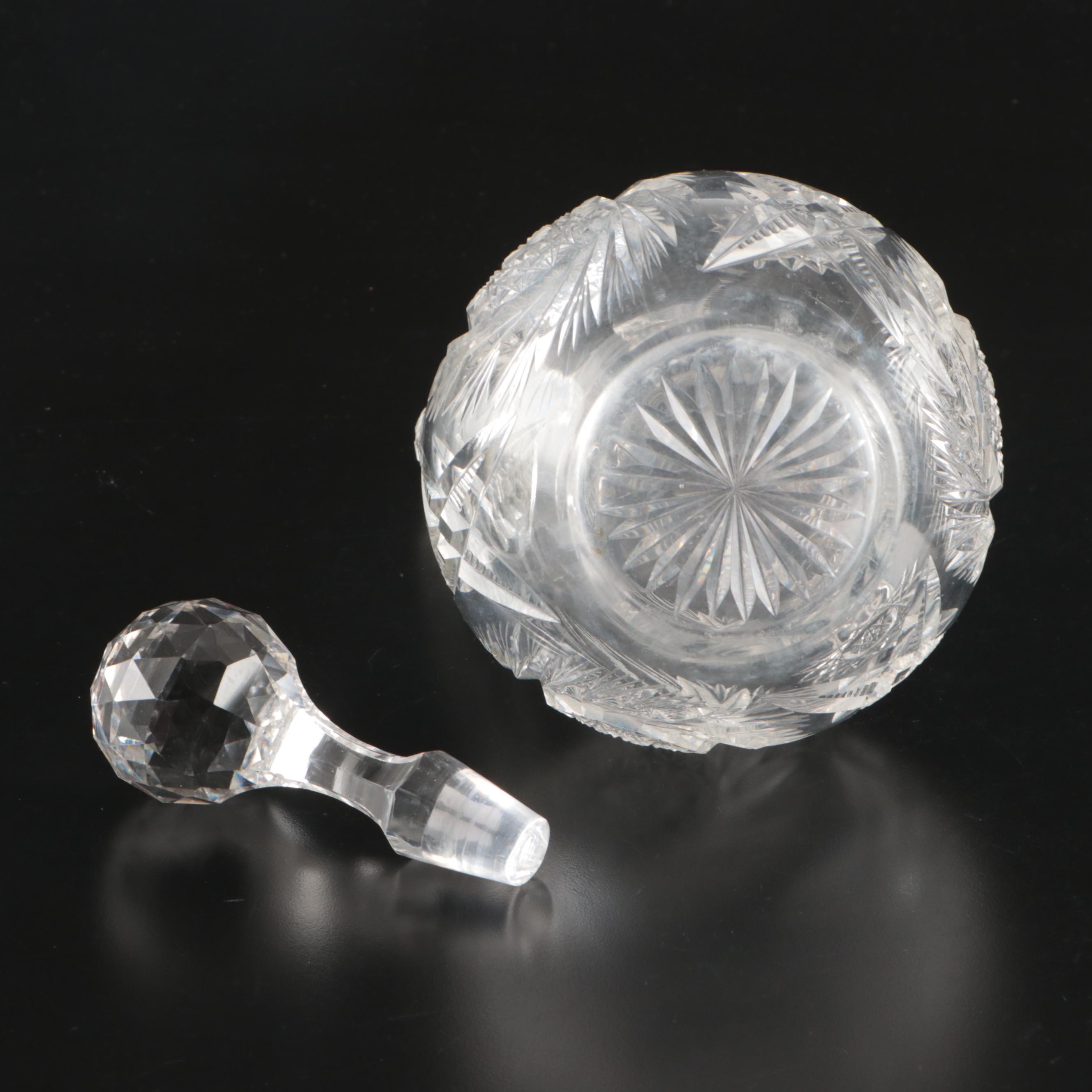 Victorian Cut Glass Three-Ring Neck Decanter w/. American Brilliant Cut Glass