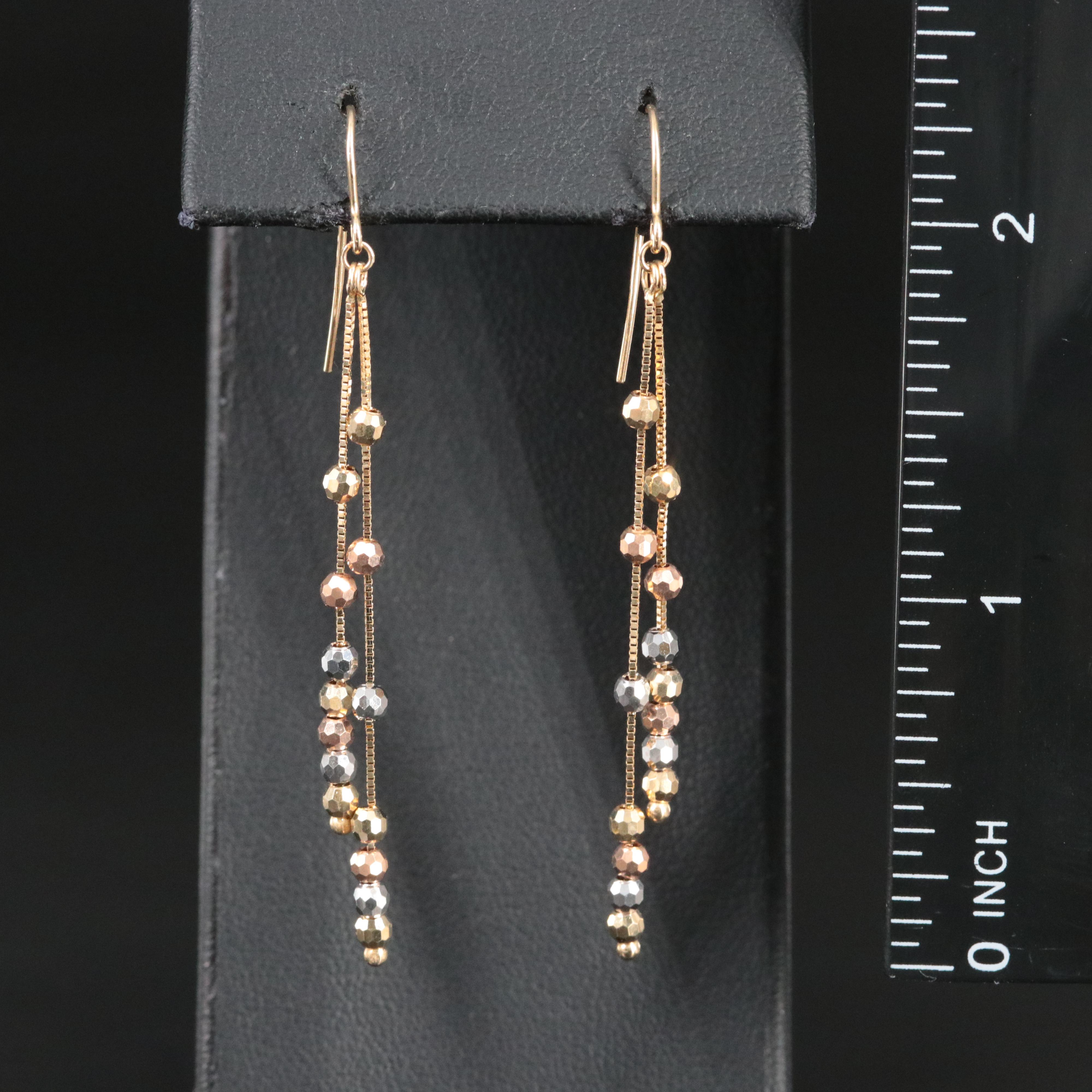 14K Double Drop Earrings with Diamond-Cut Finish