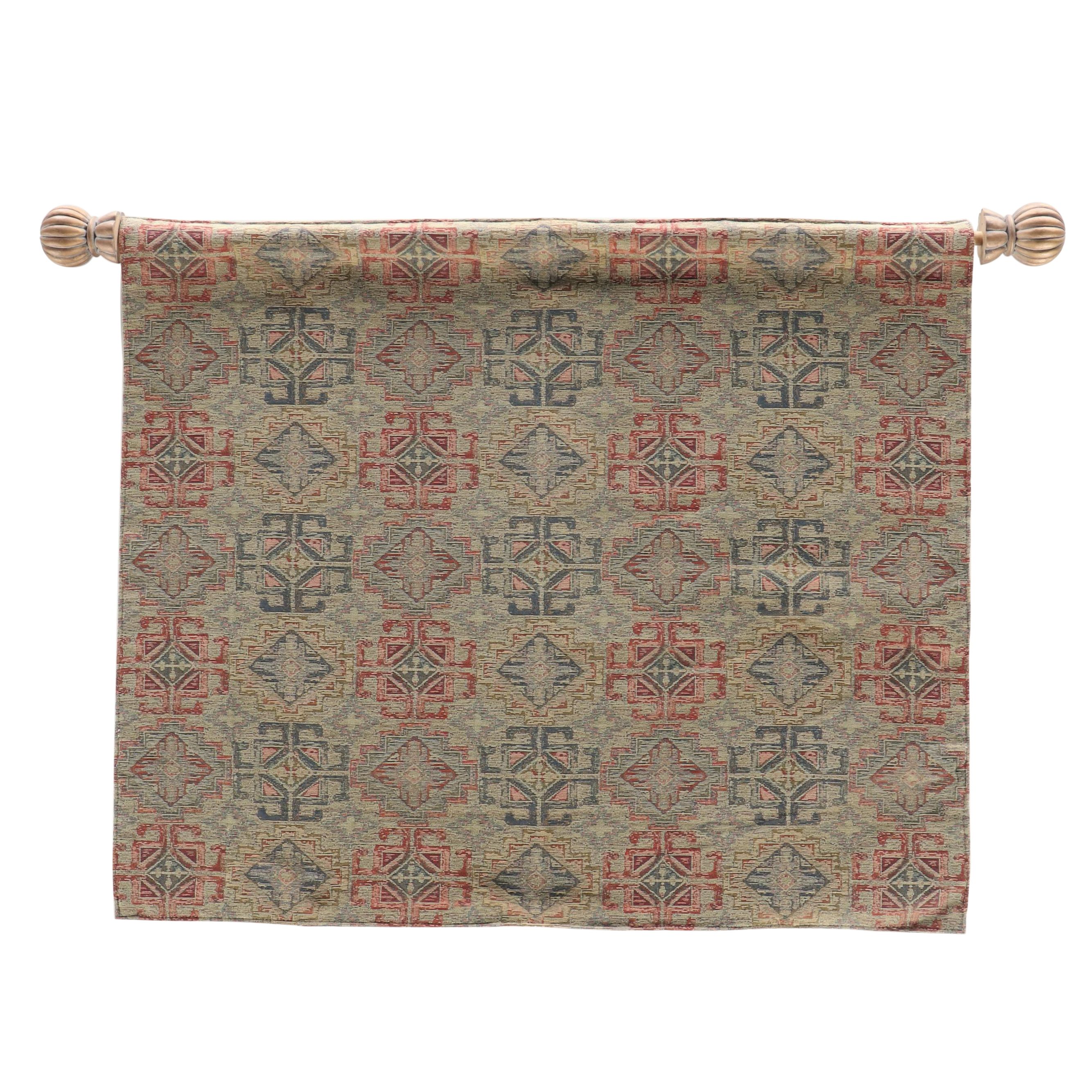 Contemporary Jacquard Woven Geometric Panel with Hanging Rod