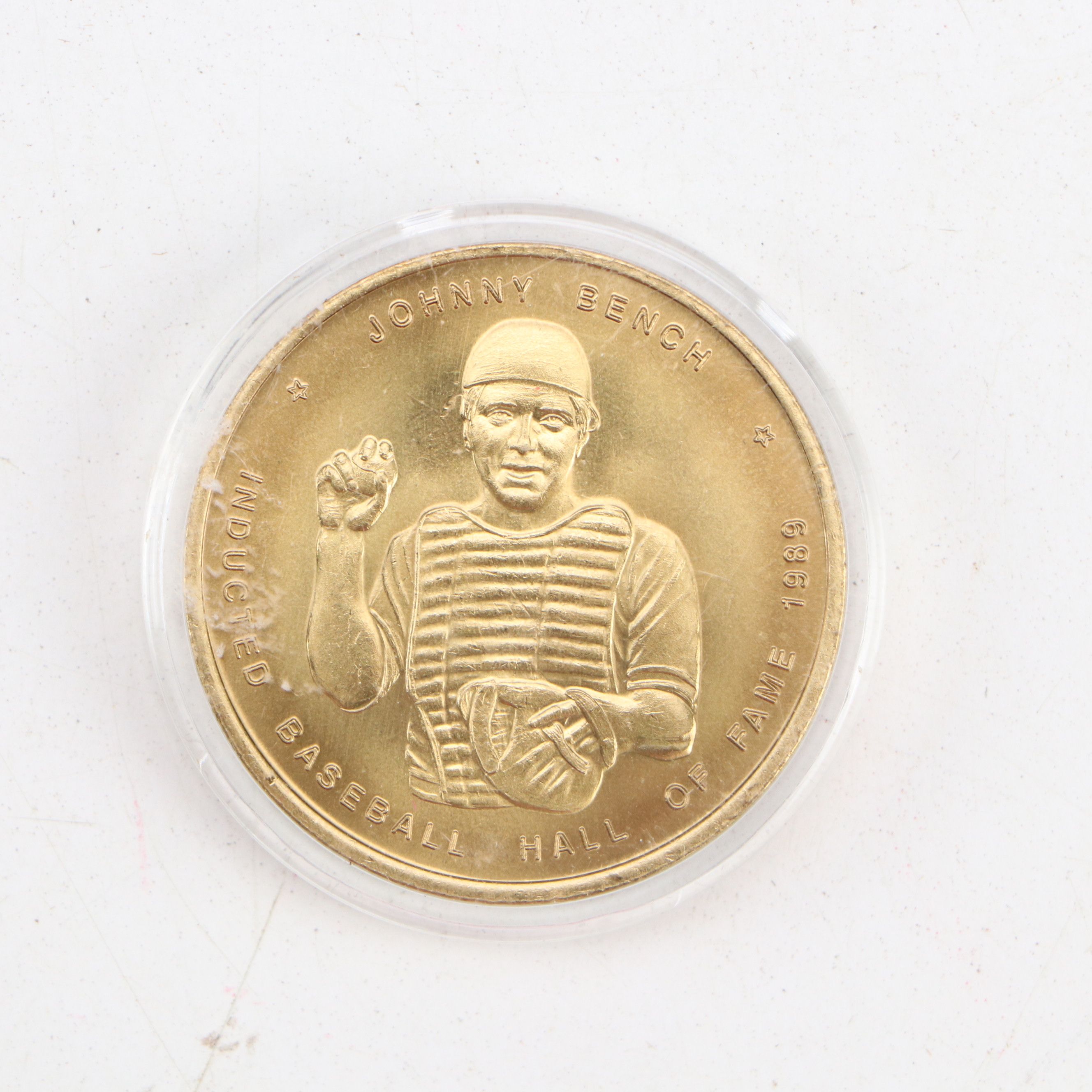 Billy Hamilton Signed Rawlings Baseball with Johnny Bench Limited Edition Coins