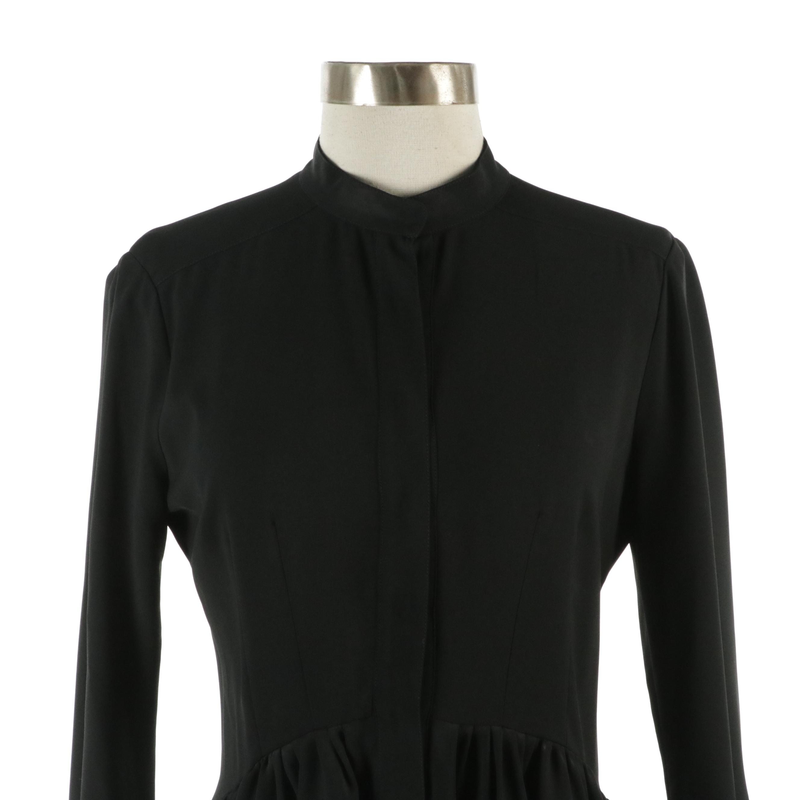 Balenciaga Black Long Sleeve Dress with Hidden Snap Placket and Pleated Skirt