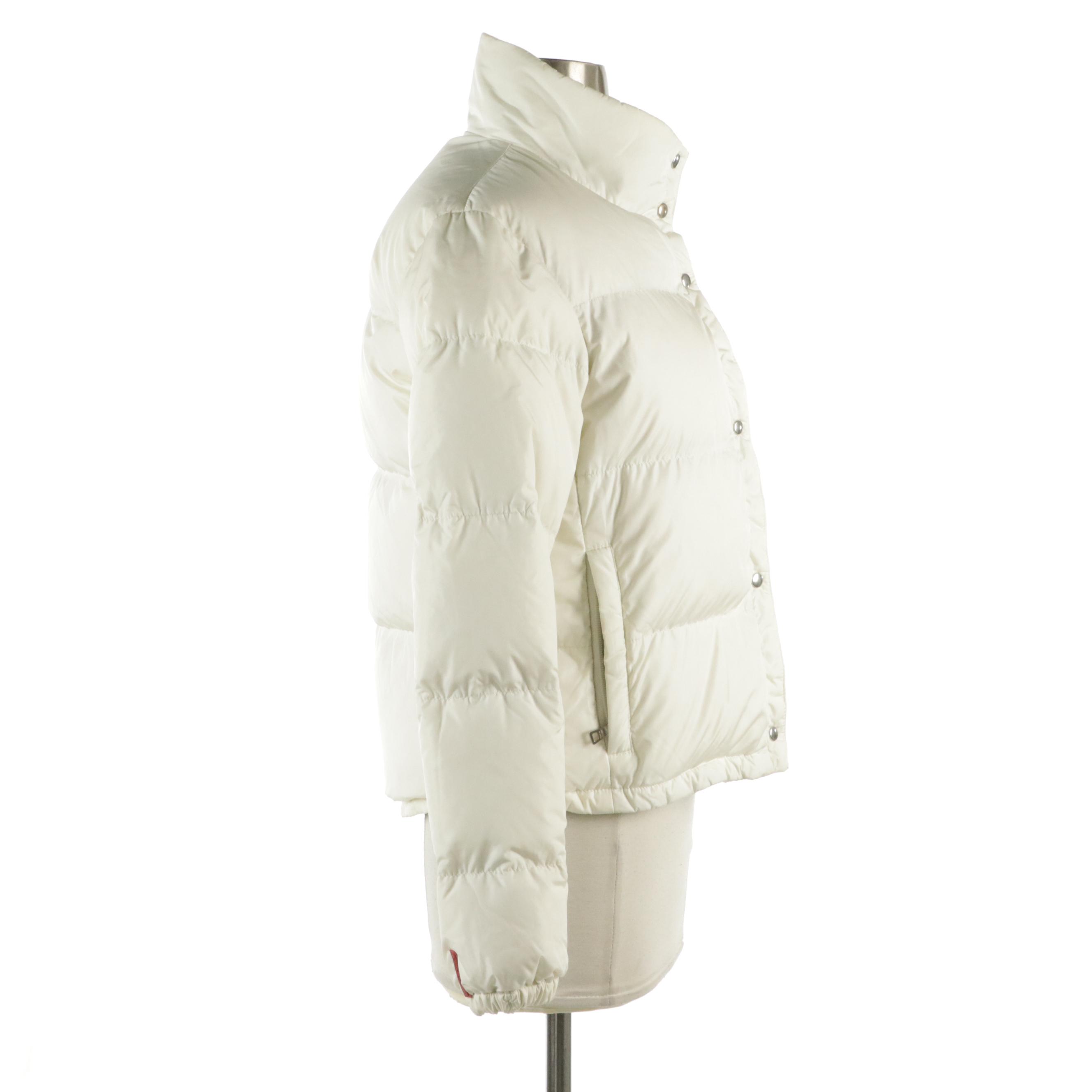 Prada Down Filled Puffer Jacket in White Nylon