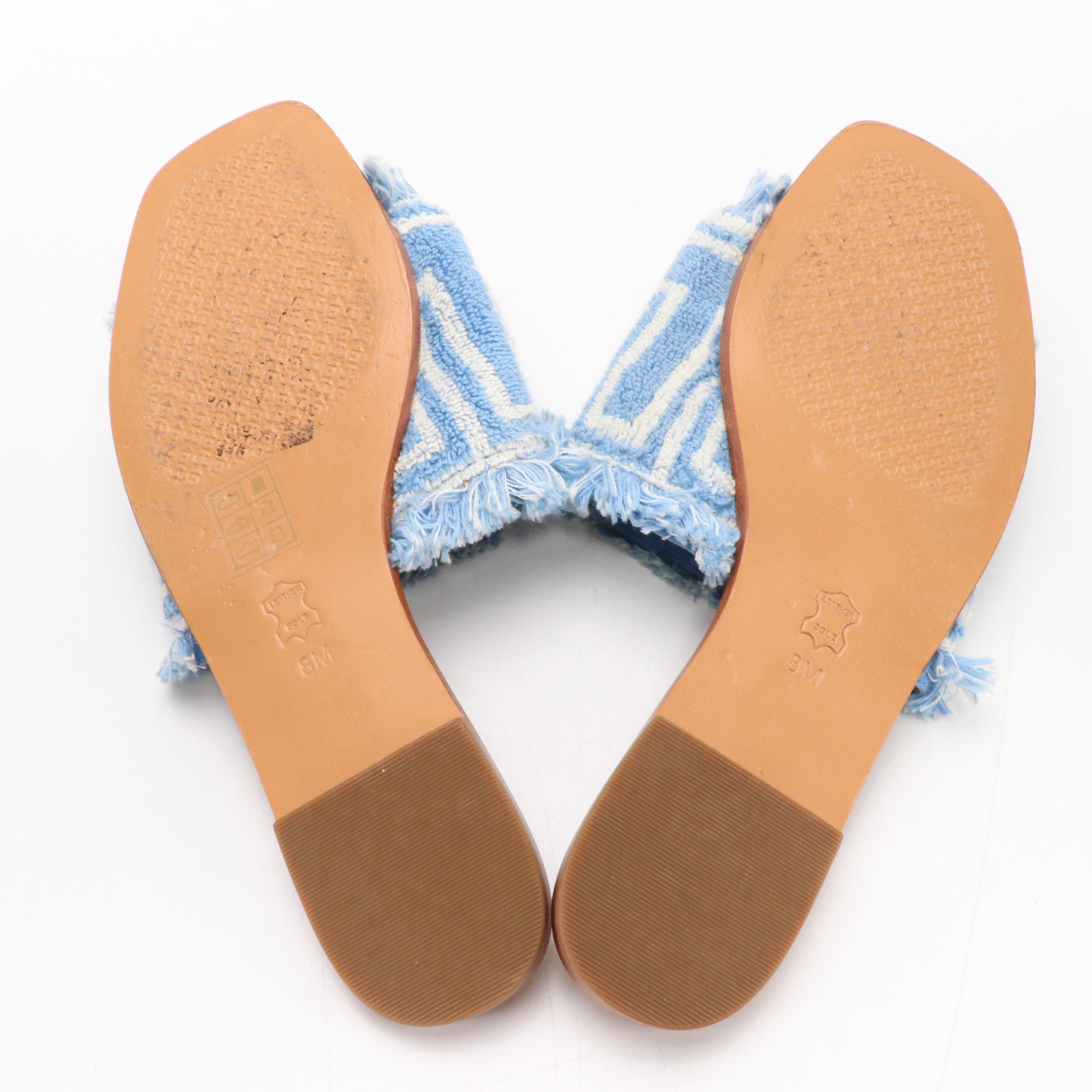 Tory Burch Baby Blue Fringed Terry Cloth Sandals