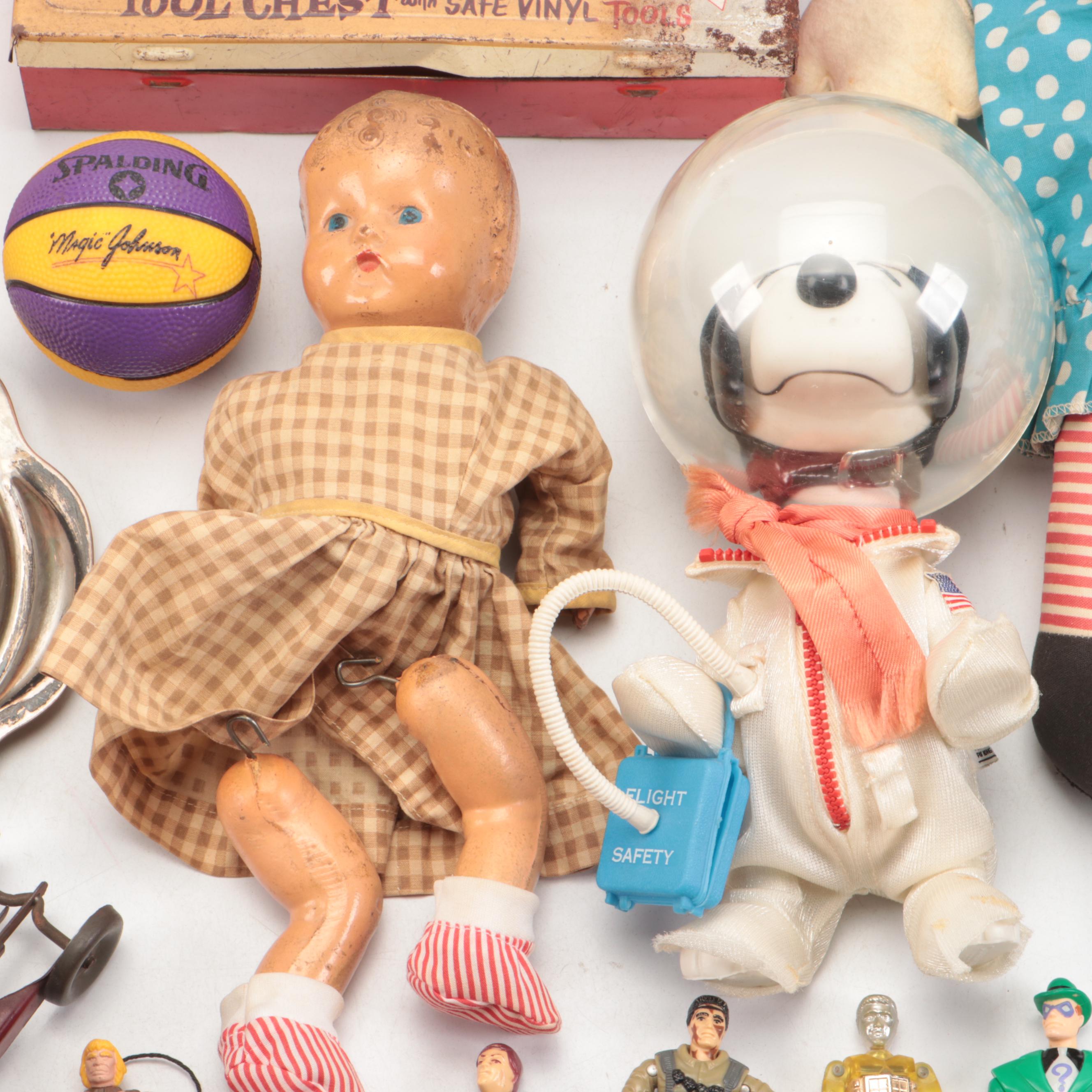 Mattel Bozo the Clown Doll and Snoopy Astronaut with Other Vintage Toys