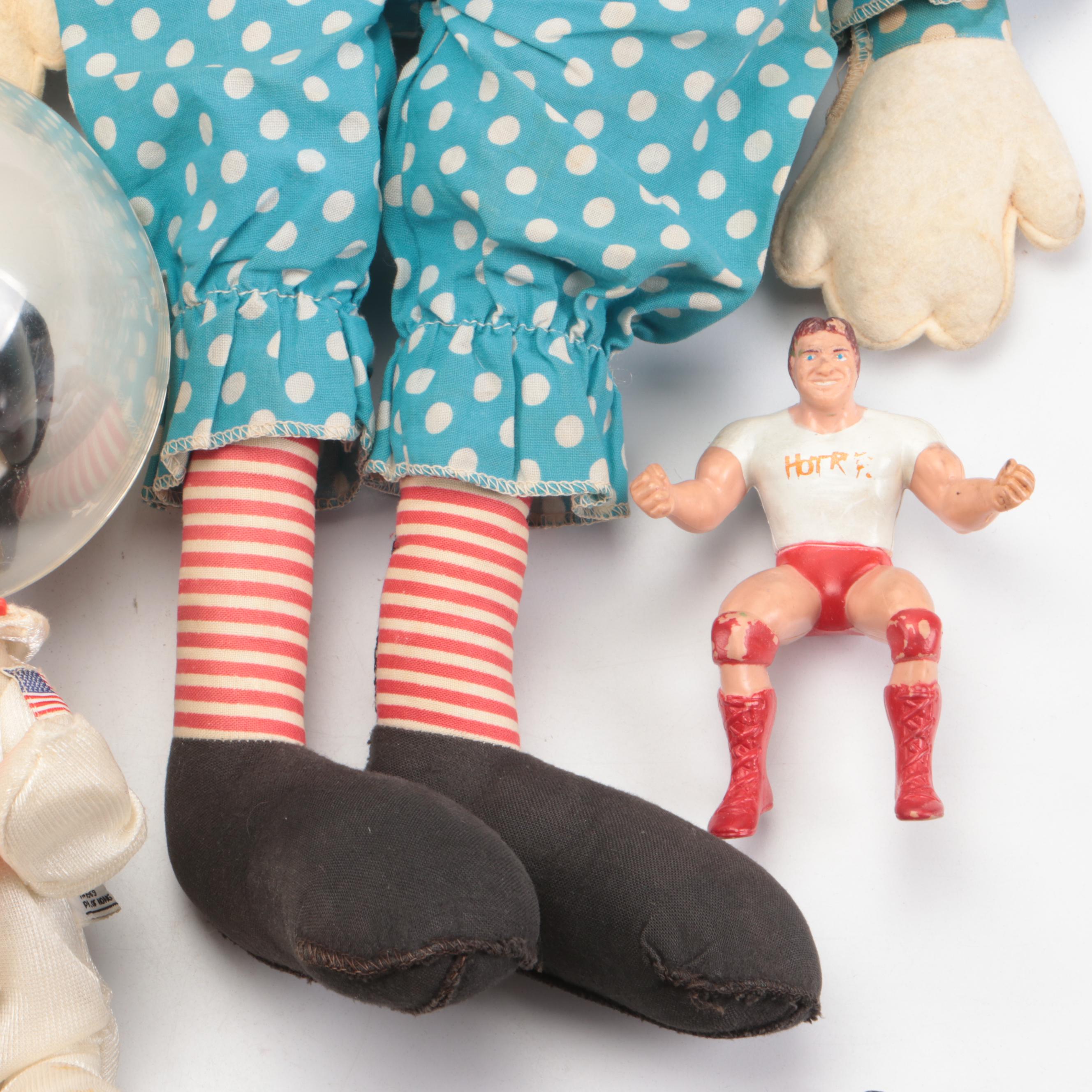 Mattel Bozo the Clown Doll and Snoopy Astronaut with Other Vintage Toys