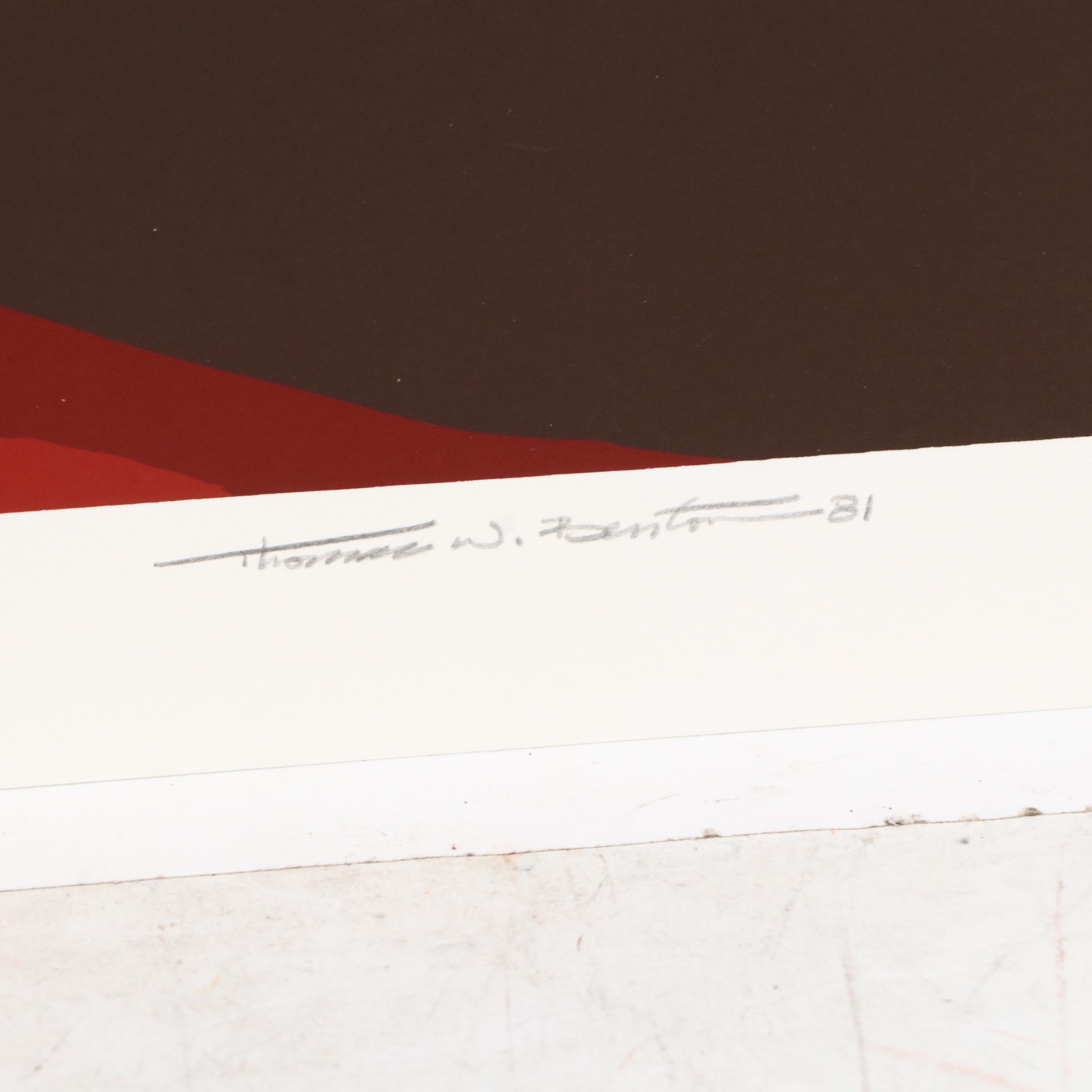 Thomas W. Benton Abstract Serigraph "Red Mountain," 1981