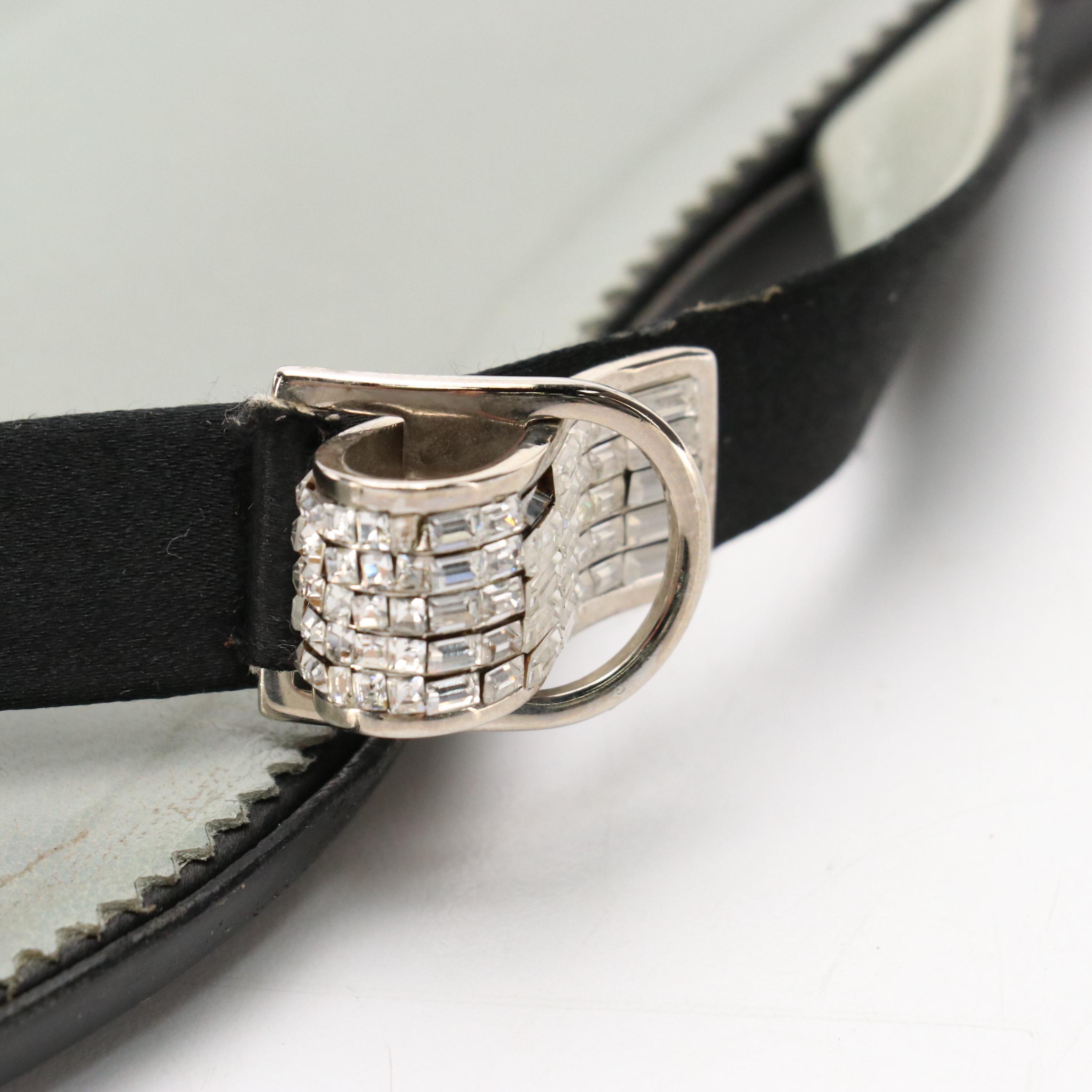 Gucci Square-Toe Thong Sandals in Black Satin with Embellished Buckle Details