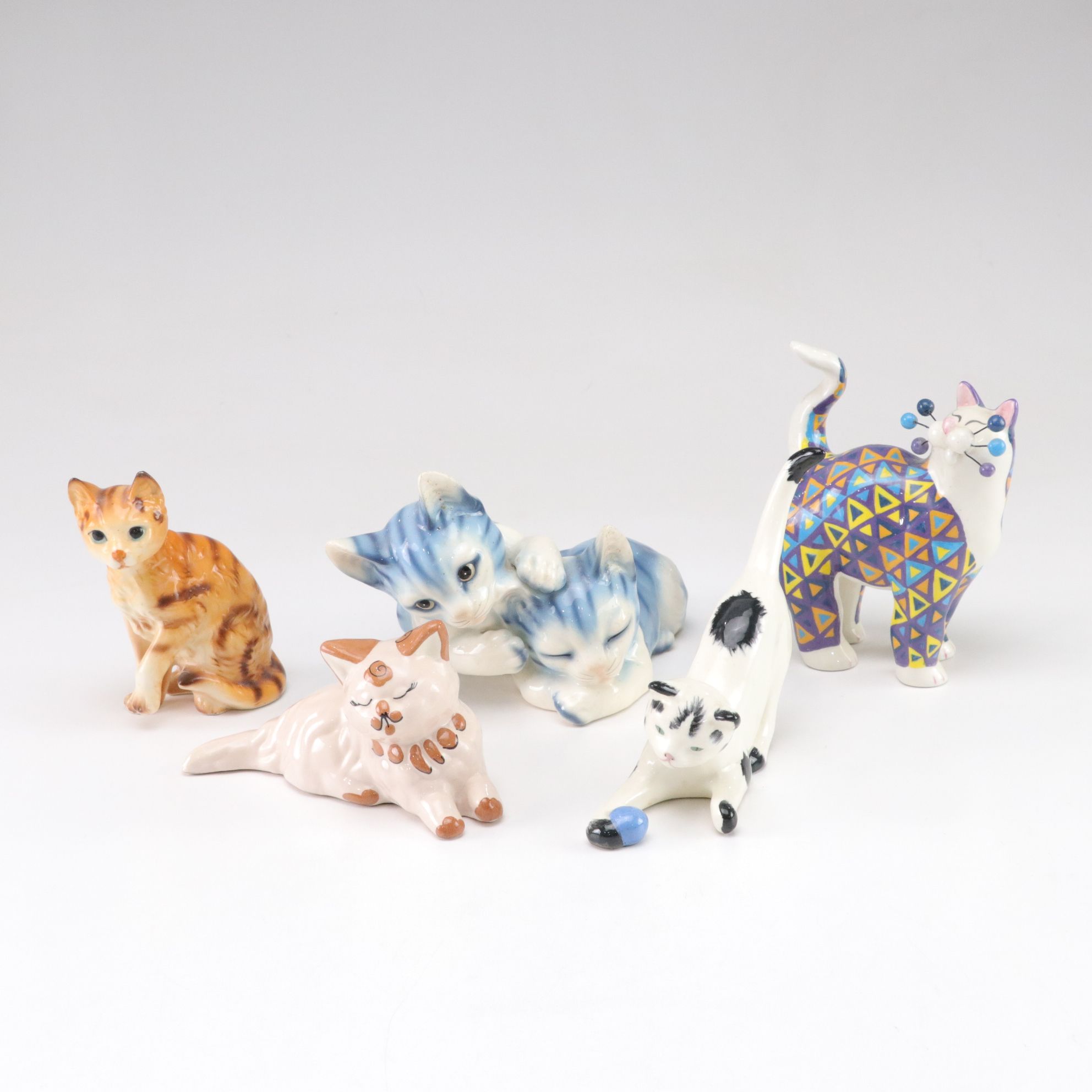 Hand Painted Porcelain Cat Figurines
