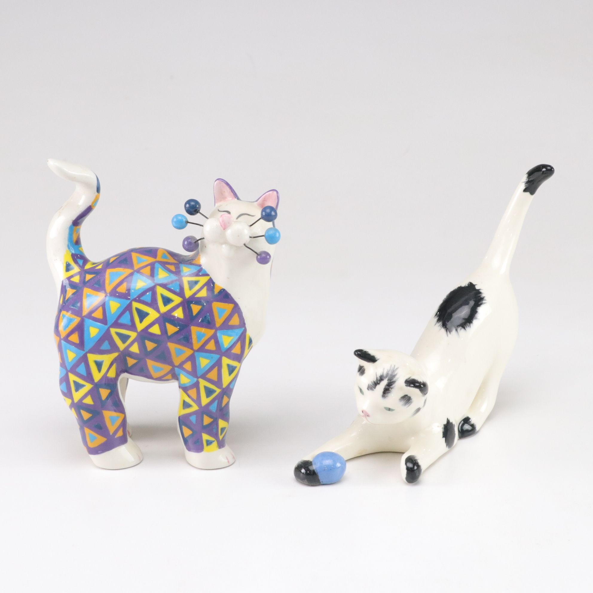 Hand Painted Porcelain Cat Figurines