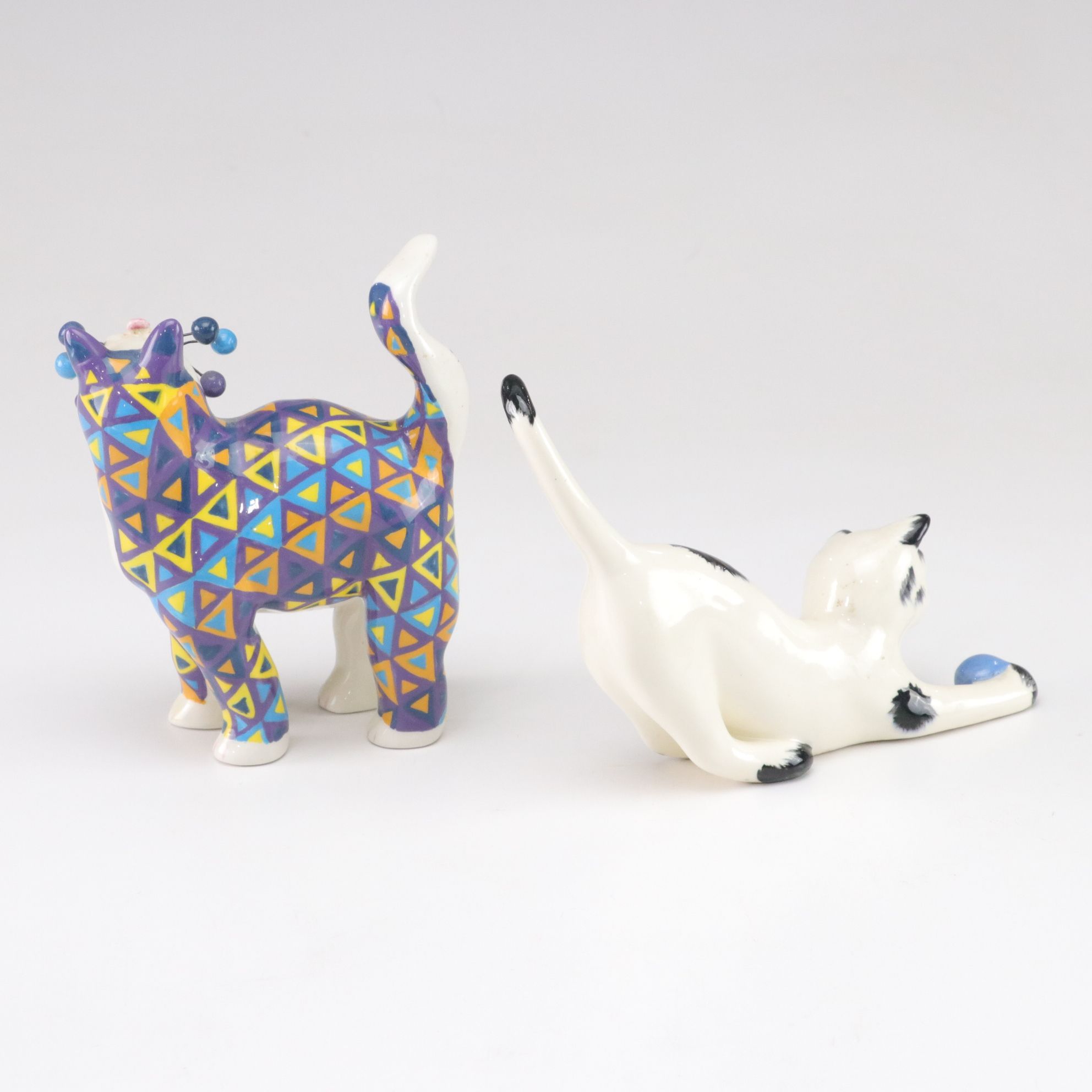 Hand Painted Porcelain Cat Figurines