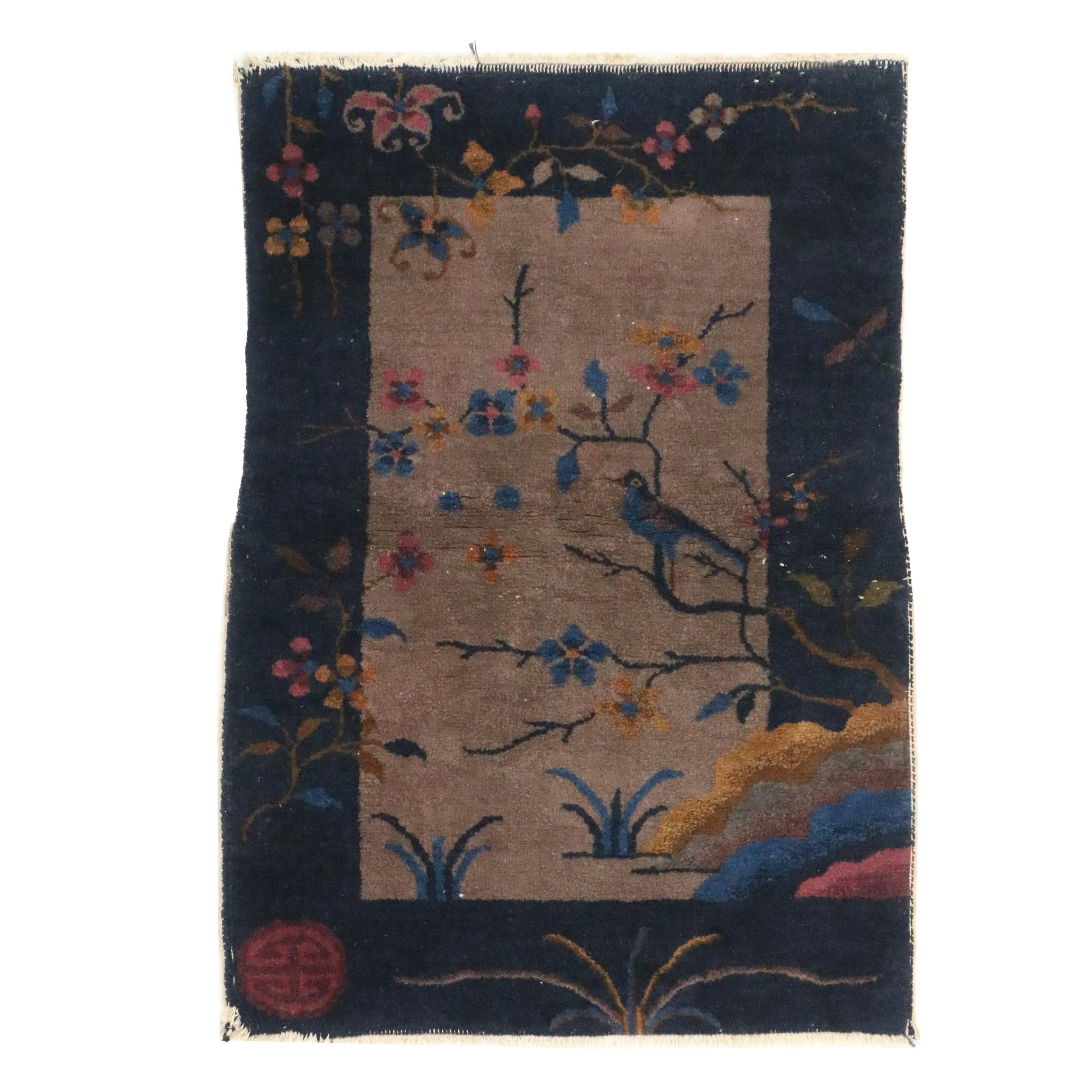 2'1 x 2'11 Hand-Knotted Chinese Art Deco Nichols Style Accent Rug