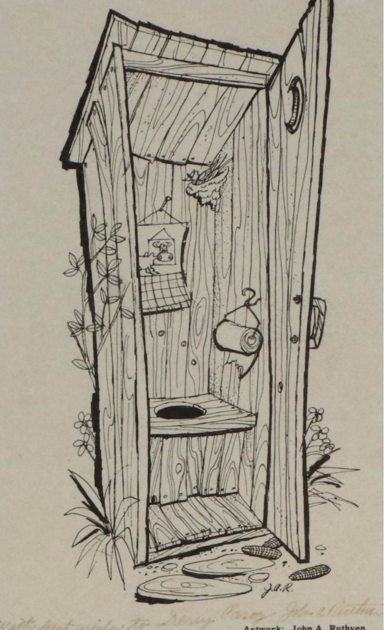 John A. Ruthven Lithograph of Outhouse