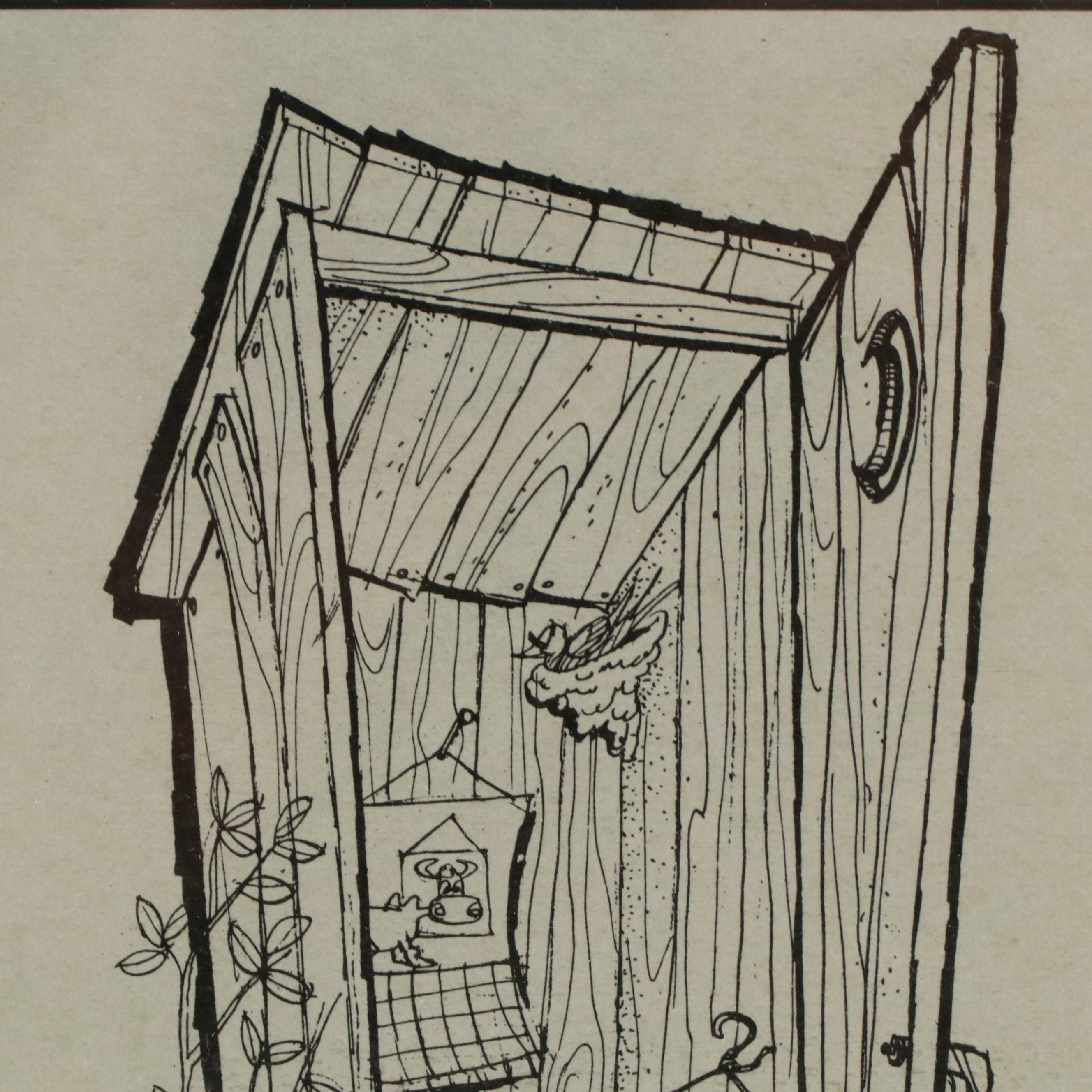 John A. Ruthven Lithograph of Outhouse