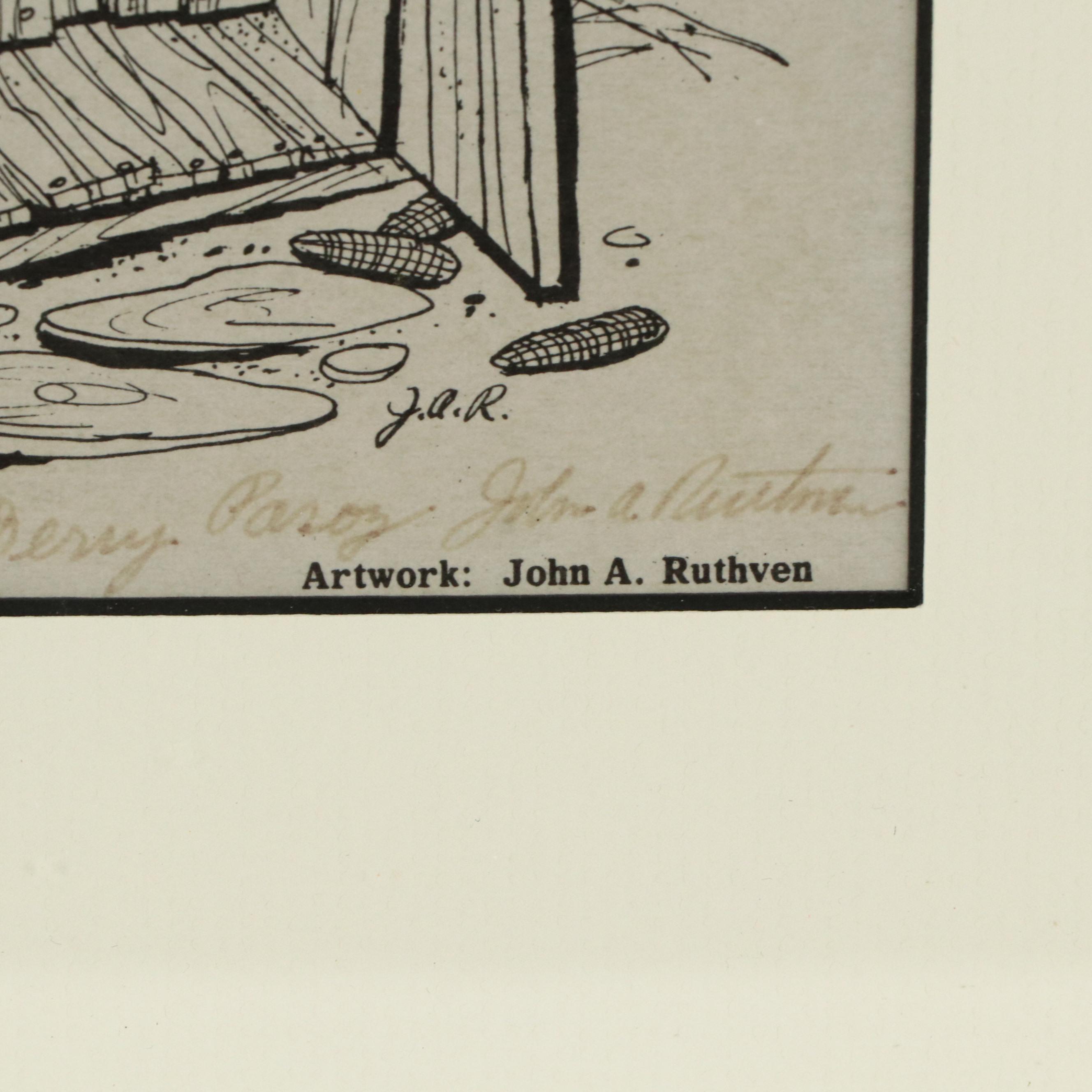 John A. Ruthven Lithograph of Outhouse