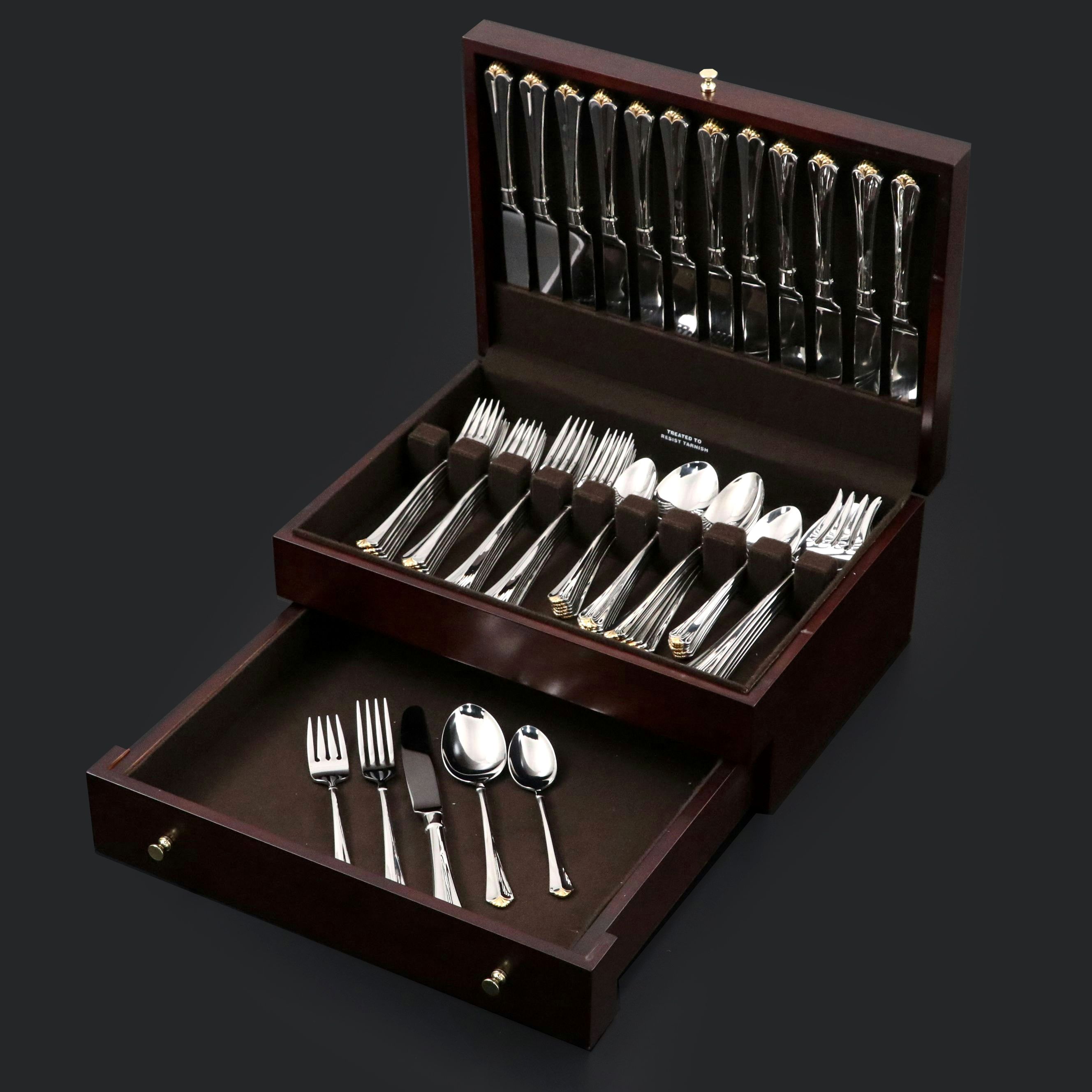 Oneida "Golden Juilliard"  Stainless Steel Flatware and Storage Case