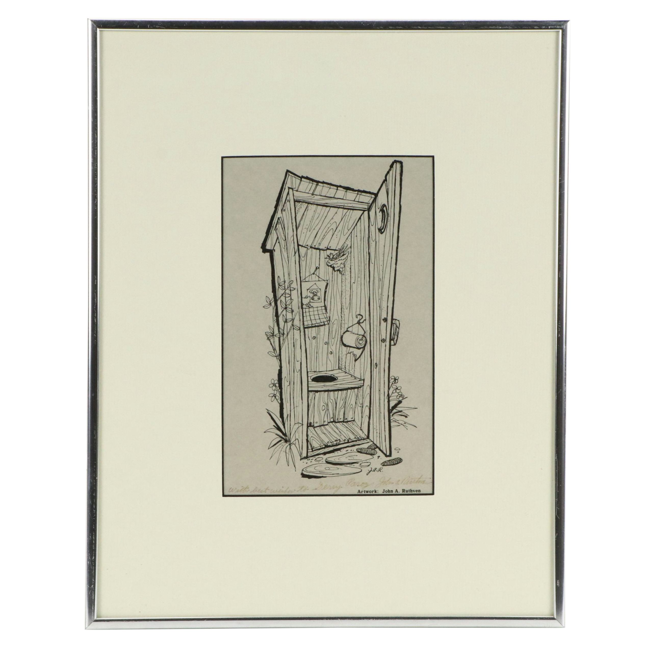 John A. Ruthven Lithograph of Outhouse