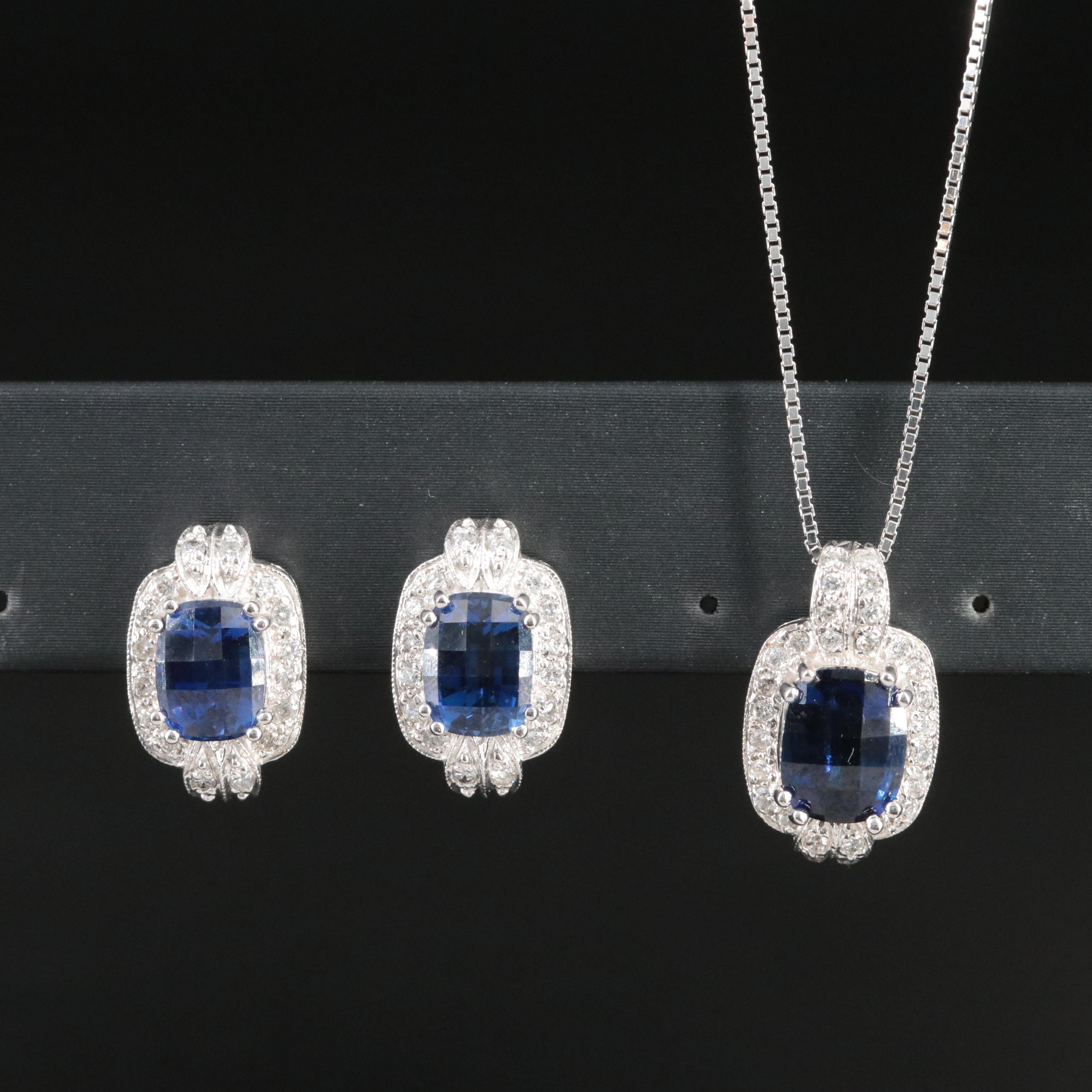 14K Sapphire and Diamond Pendant Necklace and Earrings