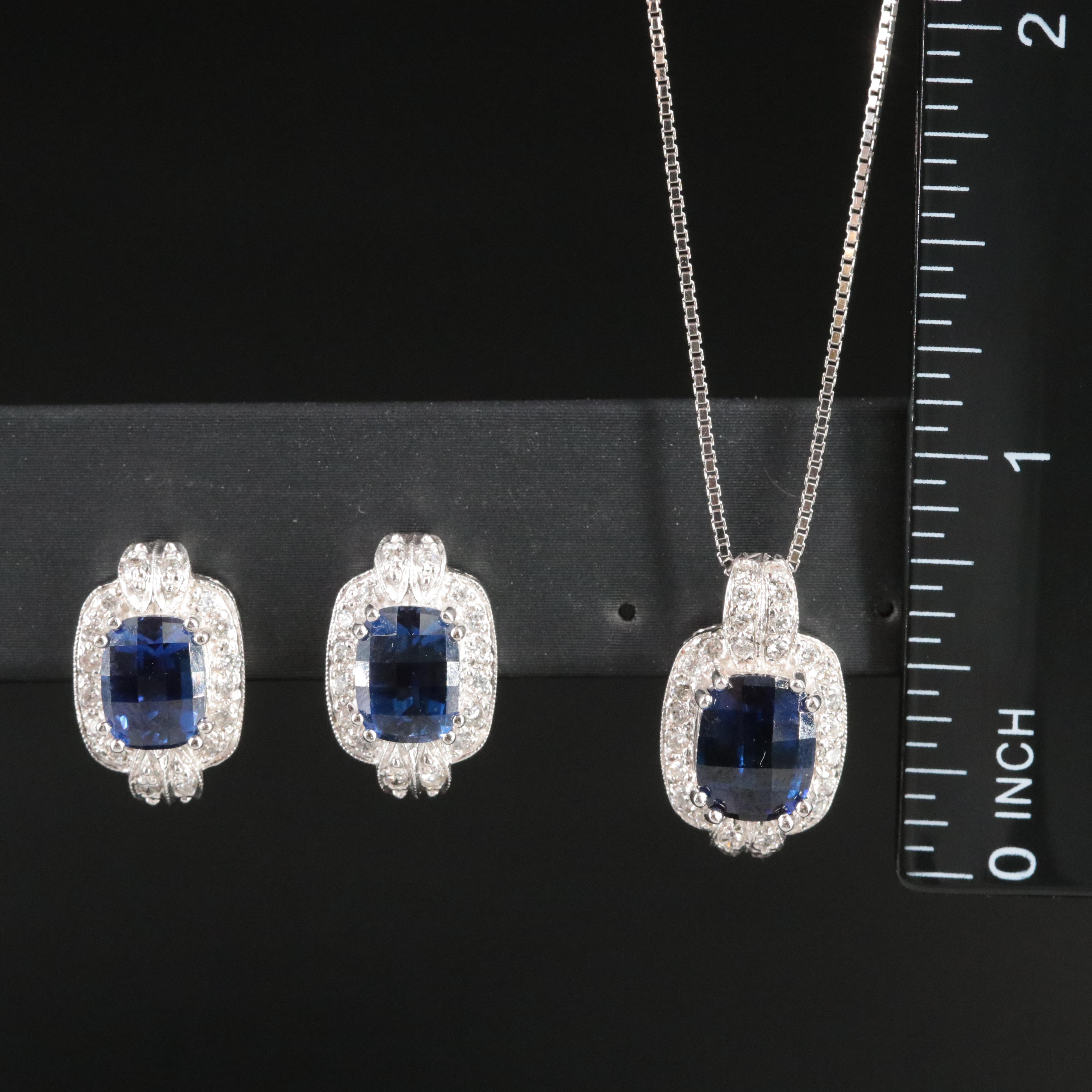 14K Sapphire and Diamond Pendant Necklace and Earrings
