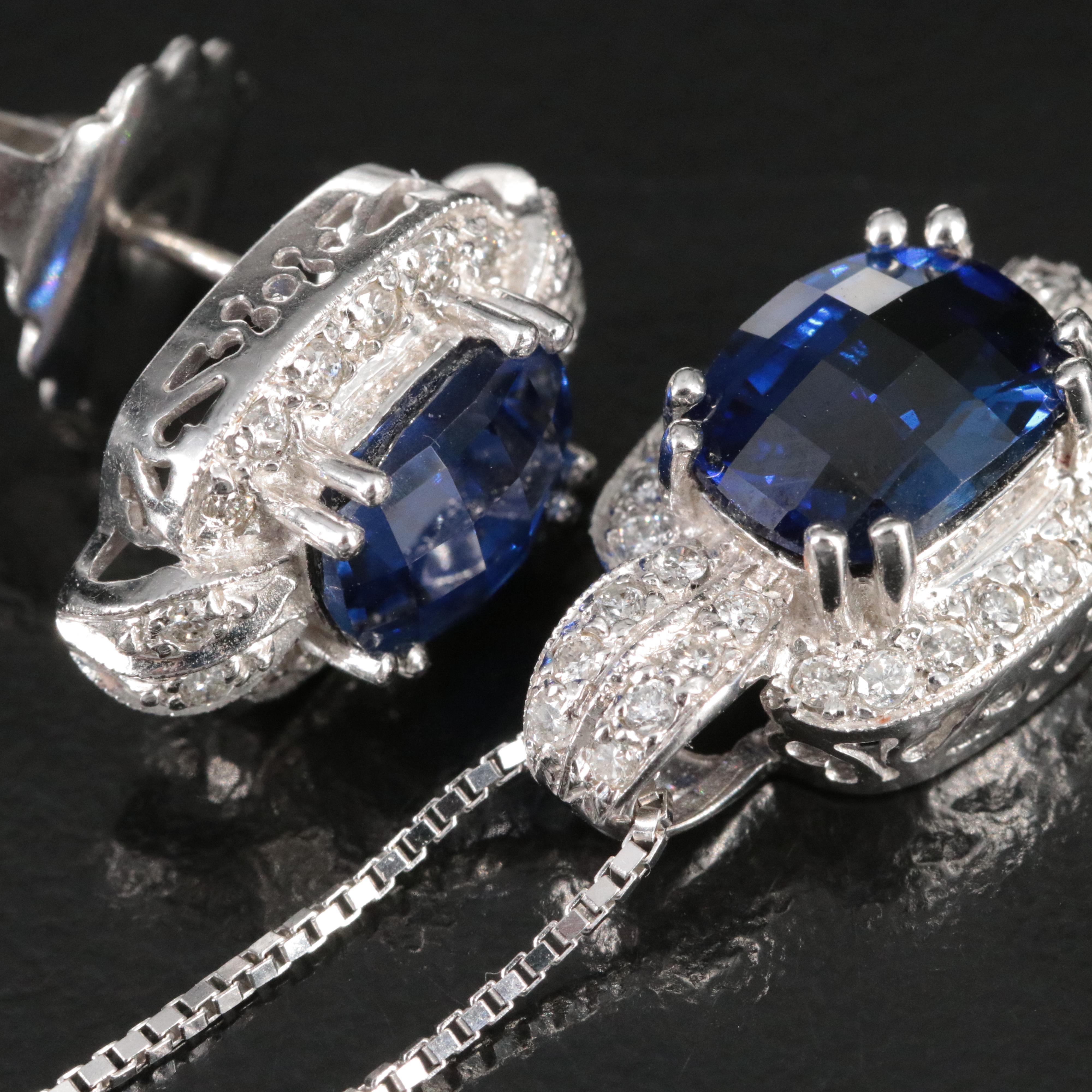 14K Sapphire and Diamond Pendant Necklace and Earrings