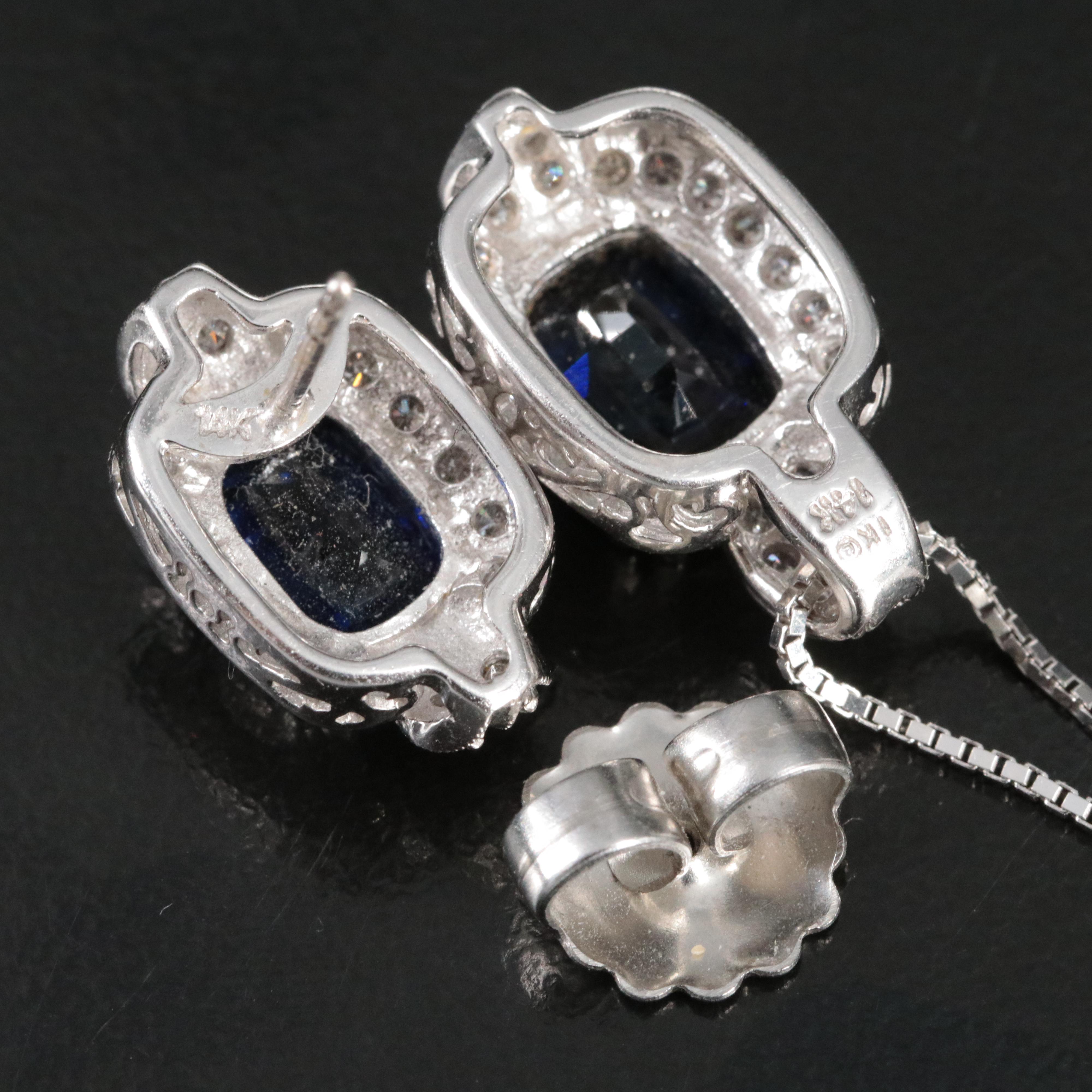 14K Sapphire and Diamond Pendant Necklace and Earrings