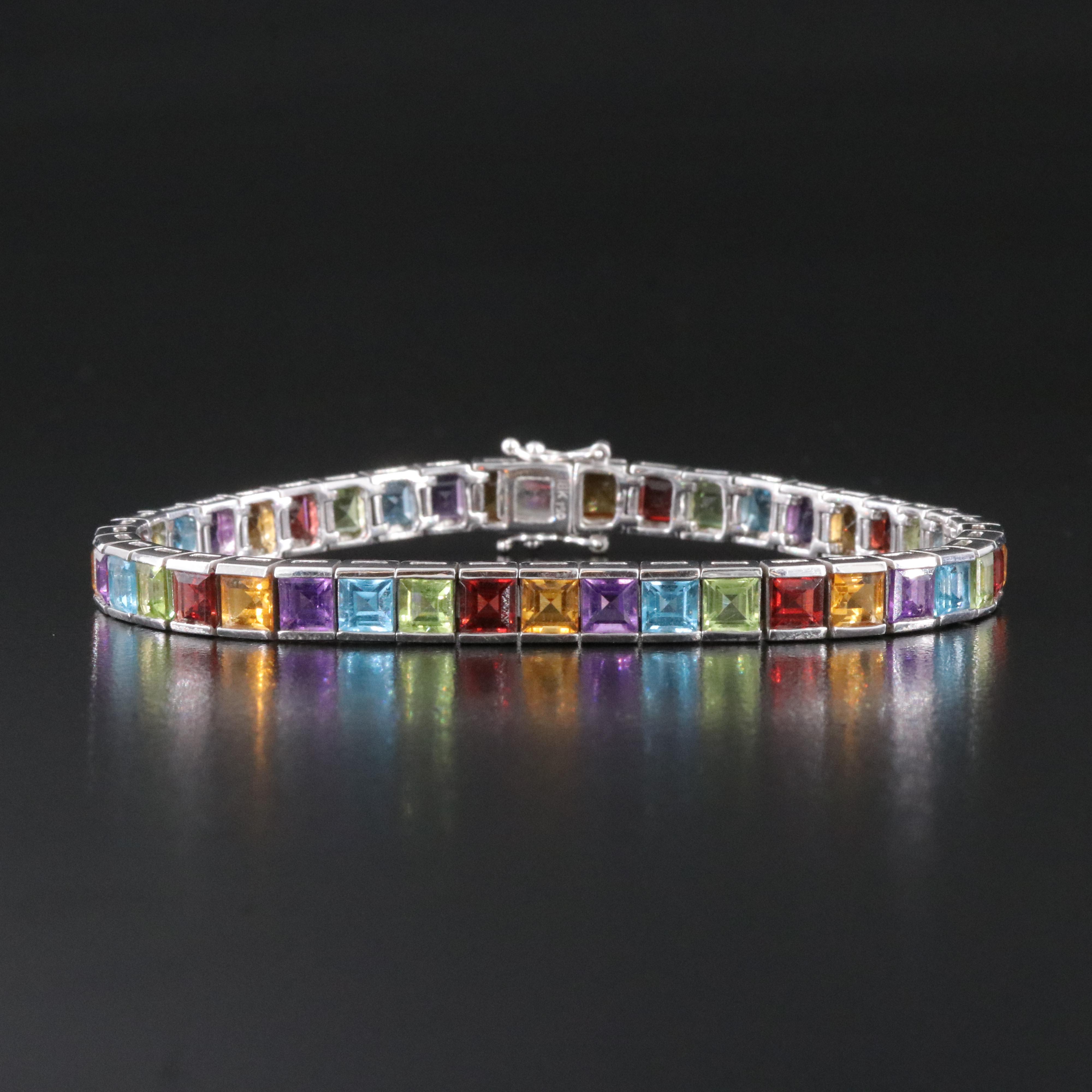 18K Citrine, Garnet, Peridot, Topaz and Amethyst Gemstone Line Bracelet