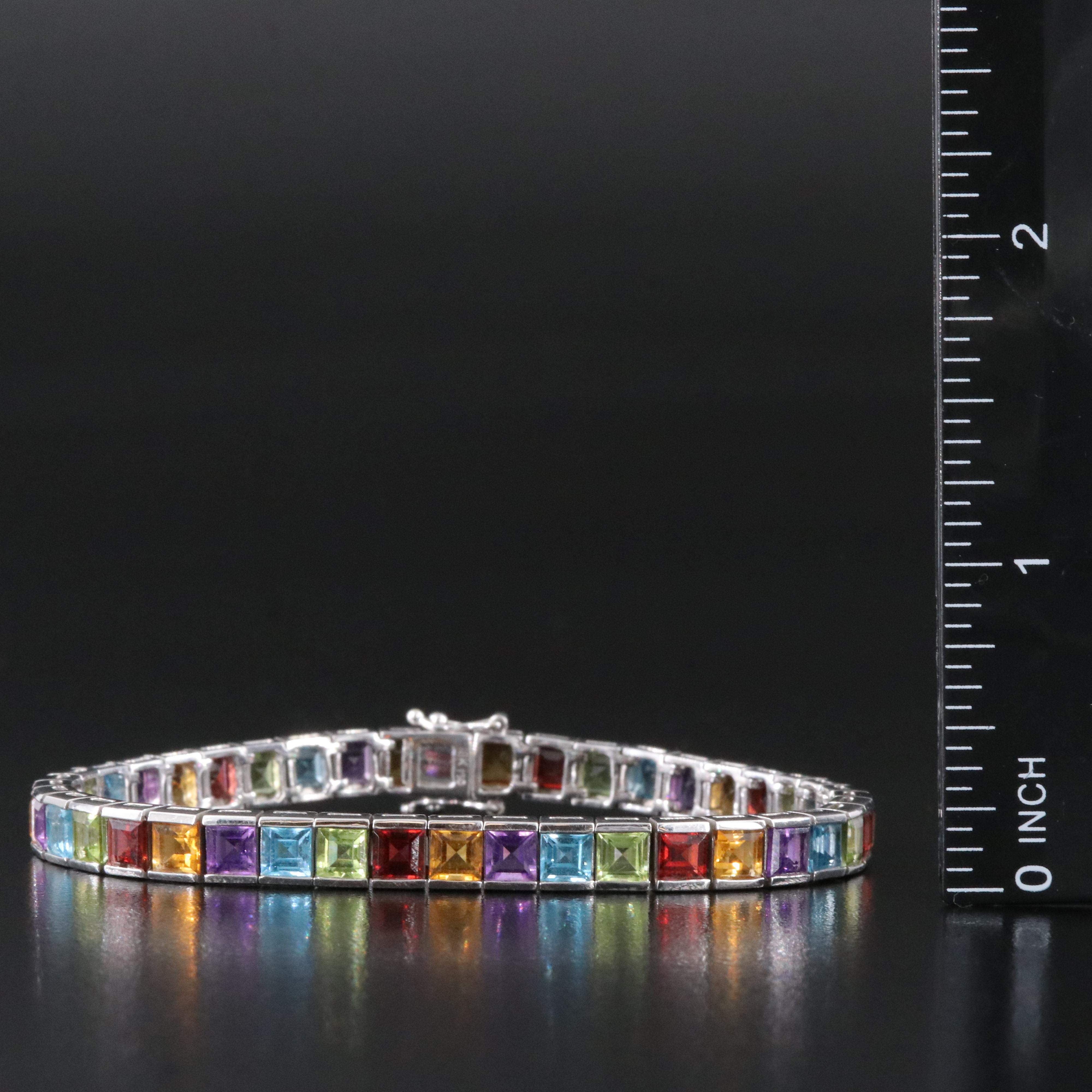 18K Citrine, Garnet, Peridot, Topaz and Amethyst Gemstone Line Bracelet