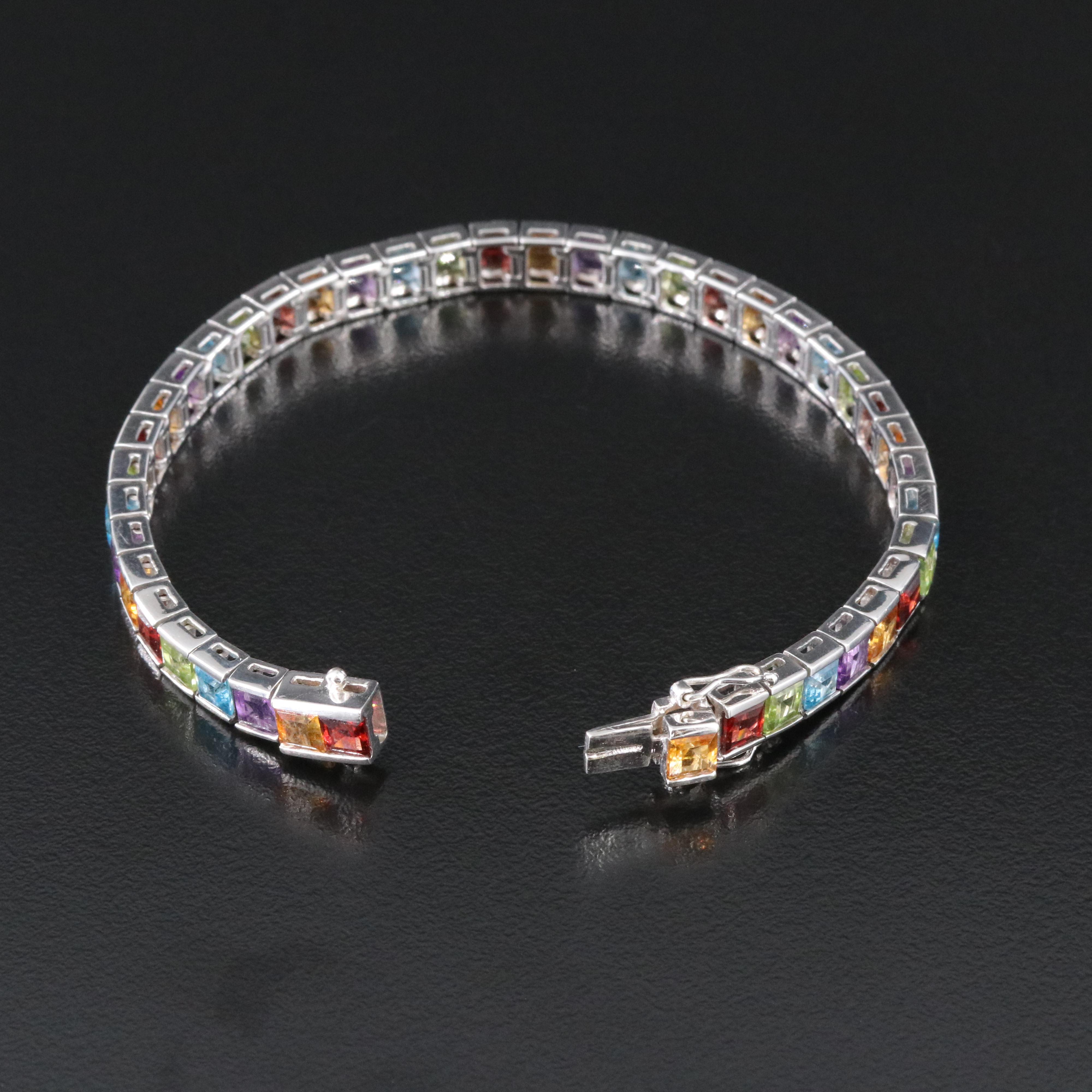 18K Citrine, Garnet, Peridot, Topaz and Amethyst Gemstone Line Bracelet