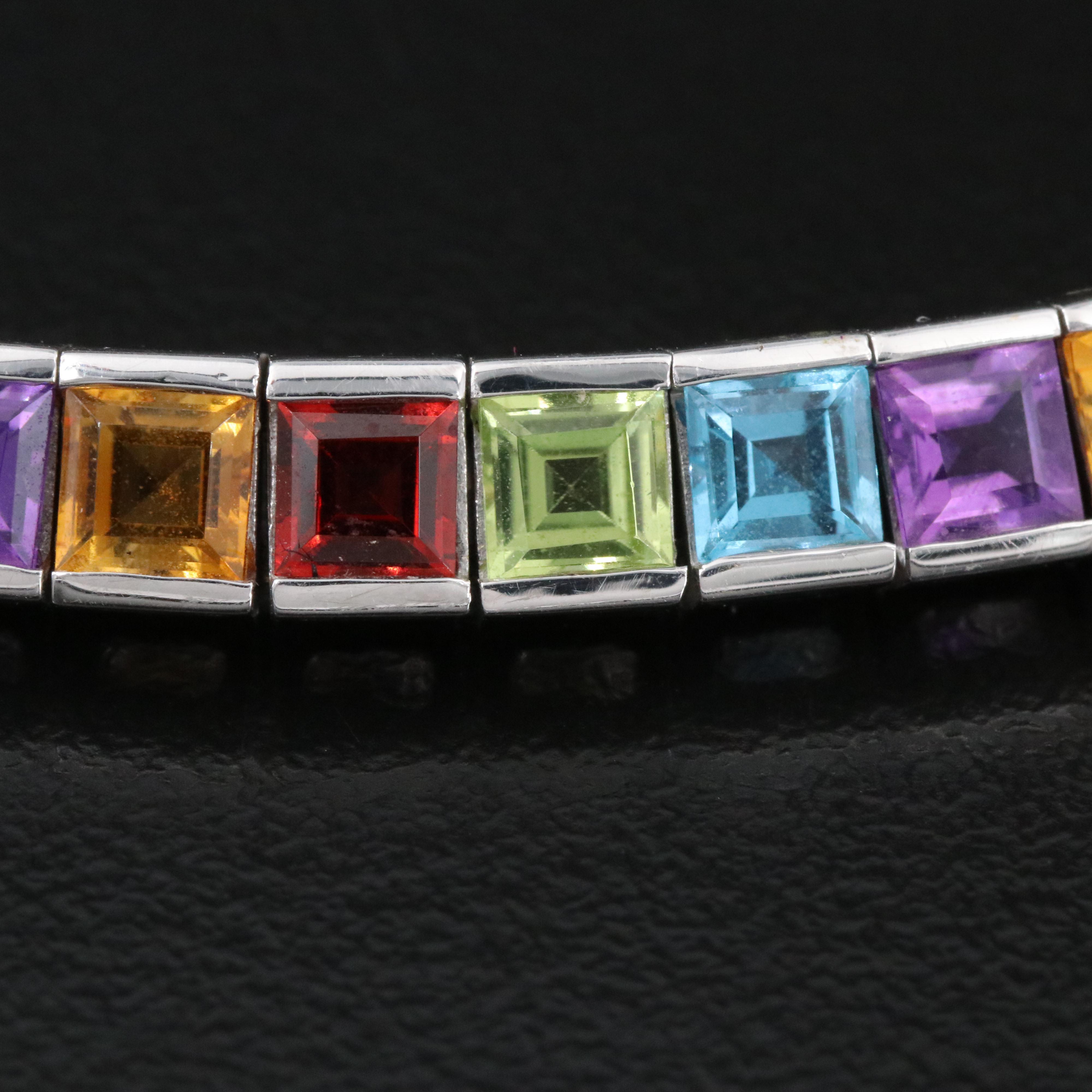 18K Citrine, Garnet, Peridot, Topaz and Amethyst Gemstone Line Bracelet