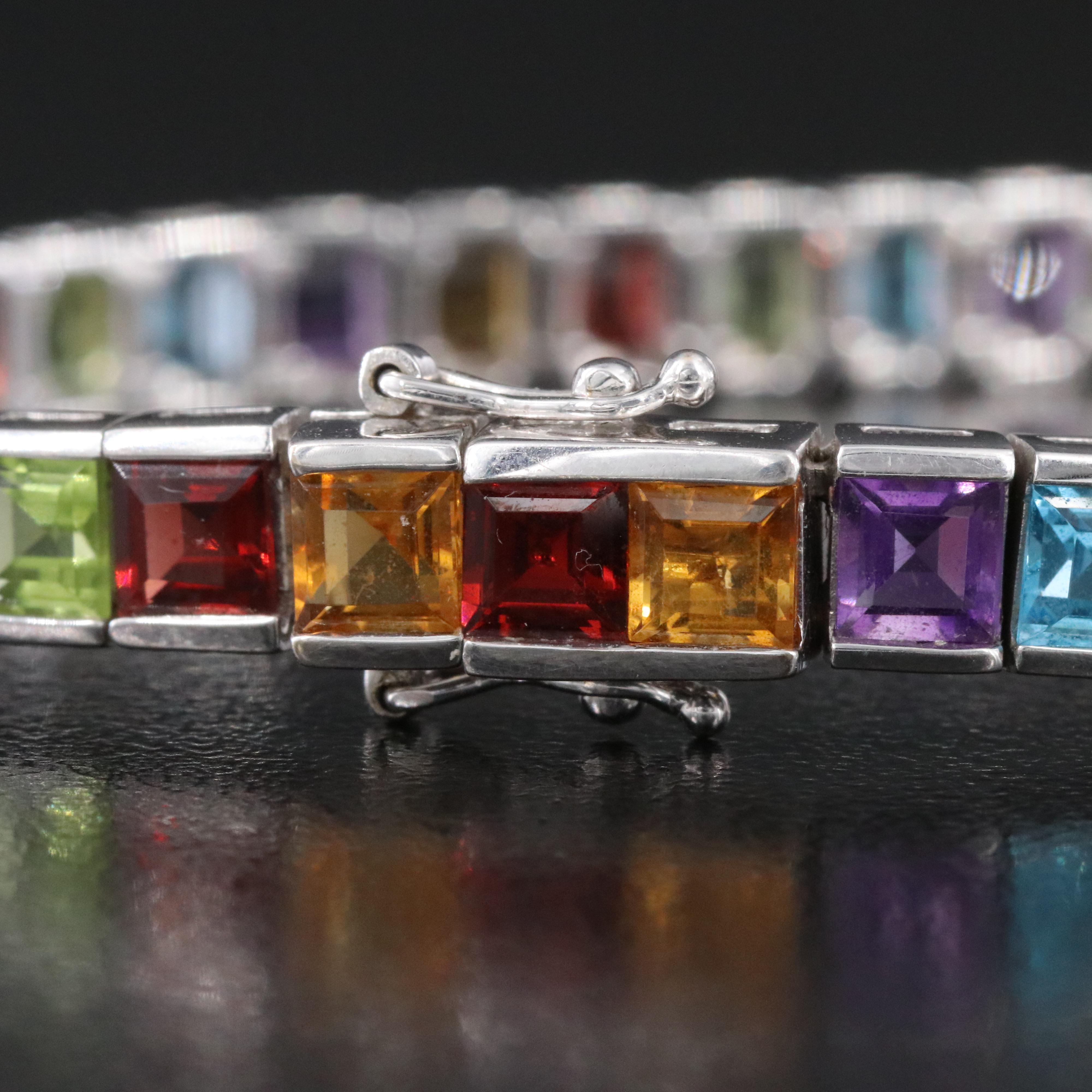 18K Citrine, Garnet, Peridot, Topaz and Amethyst Gemstone Line Bracelet