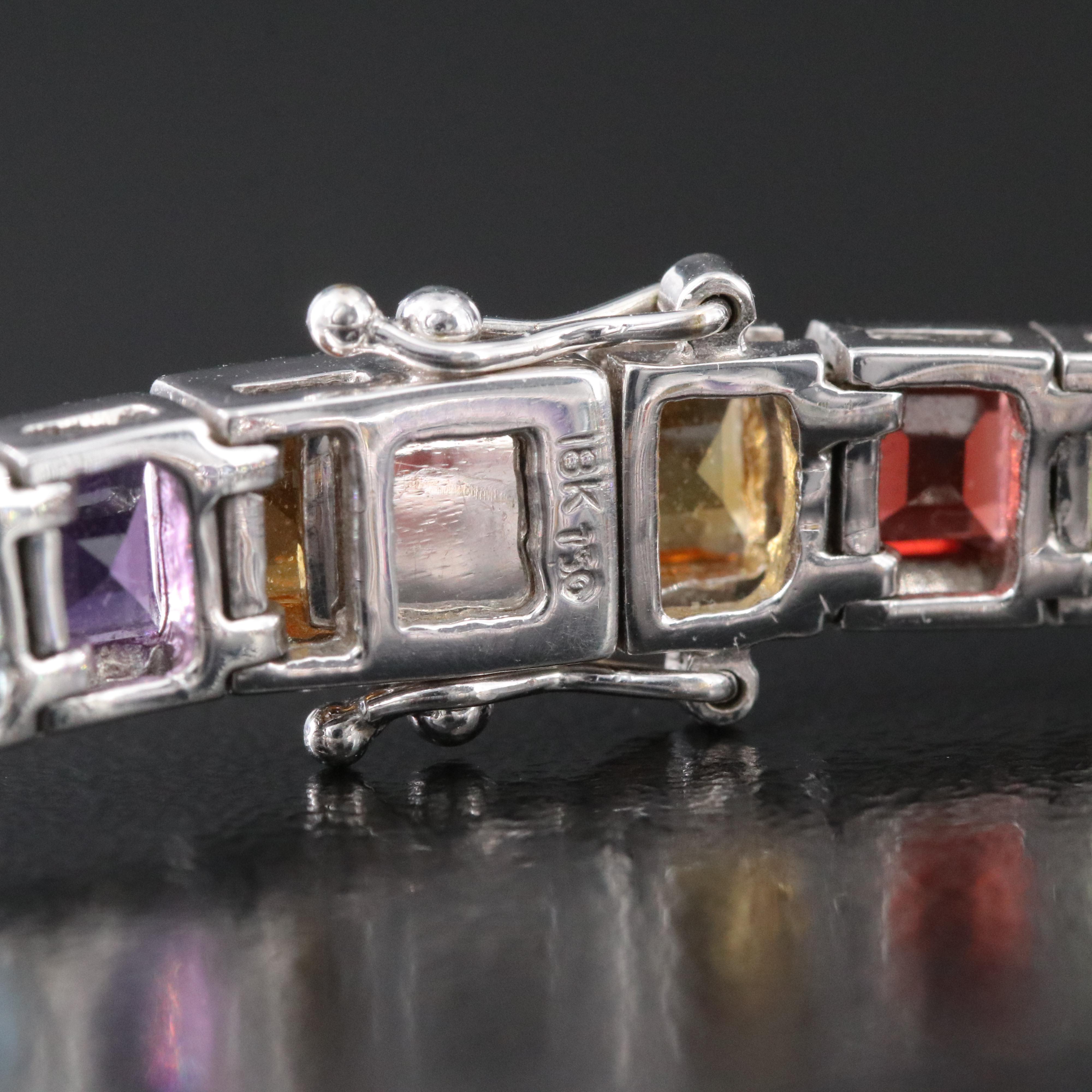 18K Citrine, Garnet, Peridot, Topaz and Amethyst Gemstone Line Bracelet