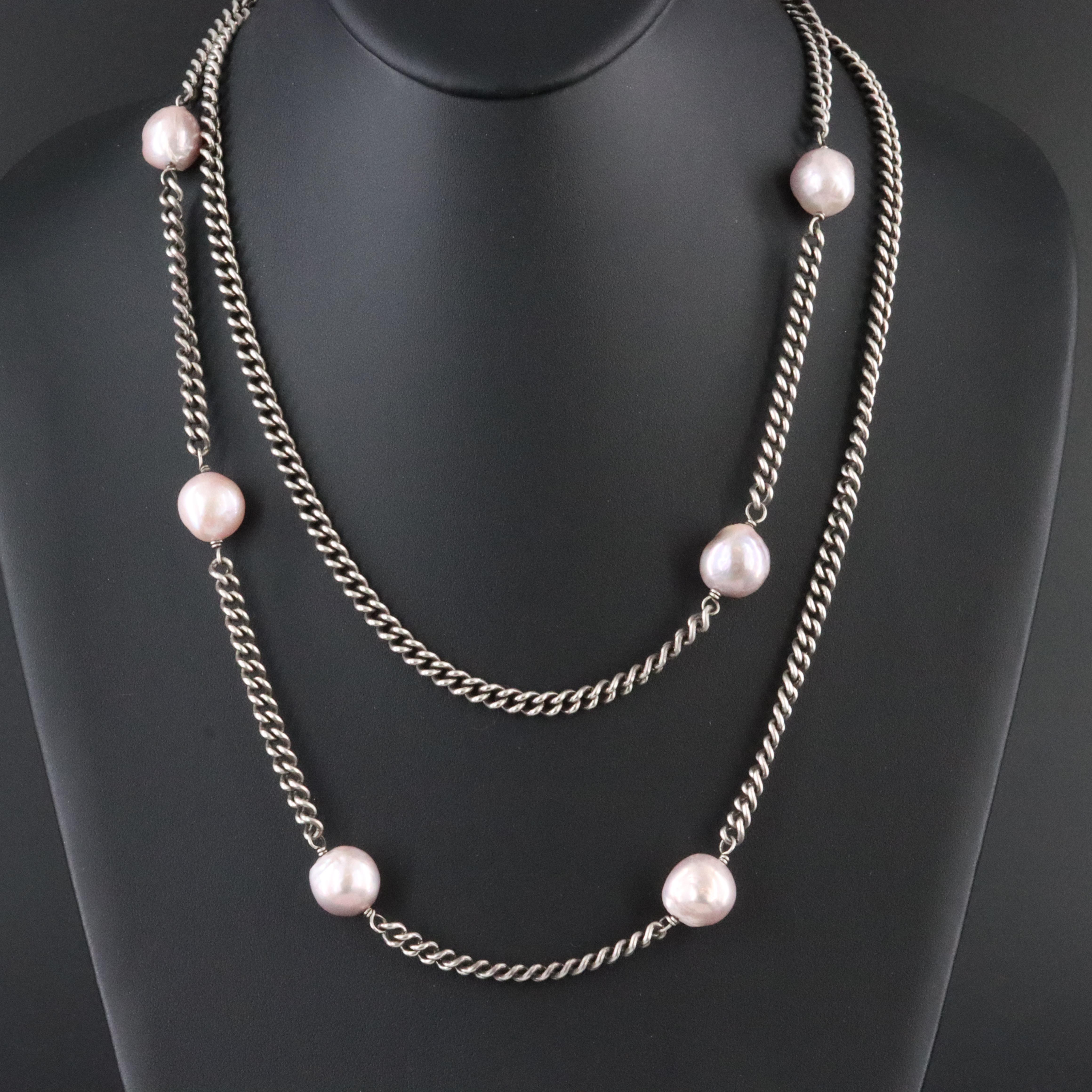 Sheryl Lowe Sterling Pearl and Diamond Station Necklace
