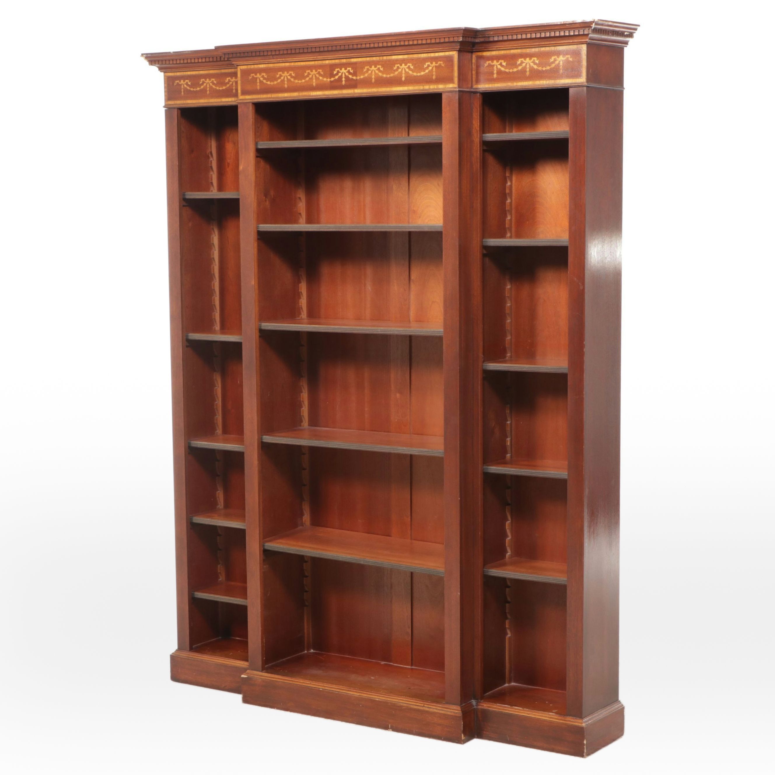 Louis XV Style Marquetry Mahogany Breakfront Bookcase