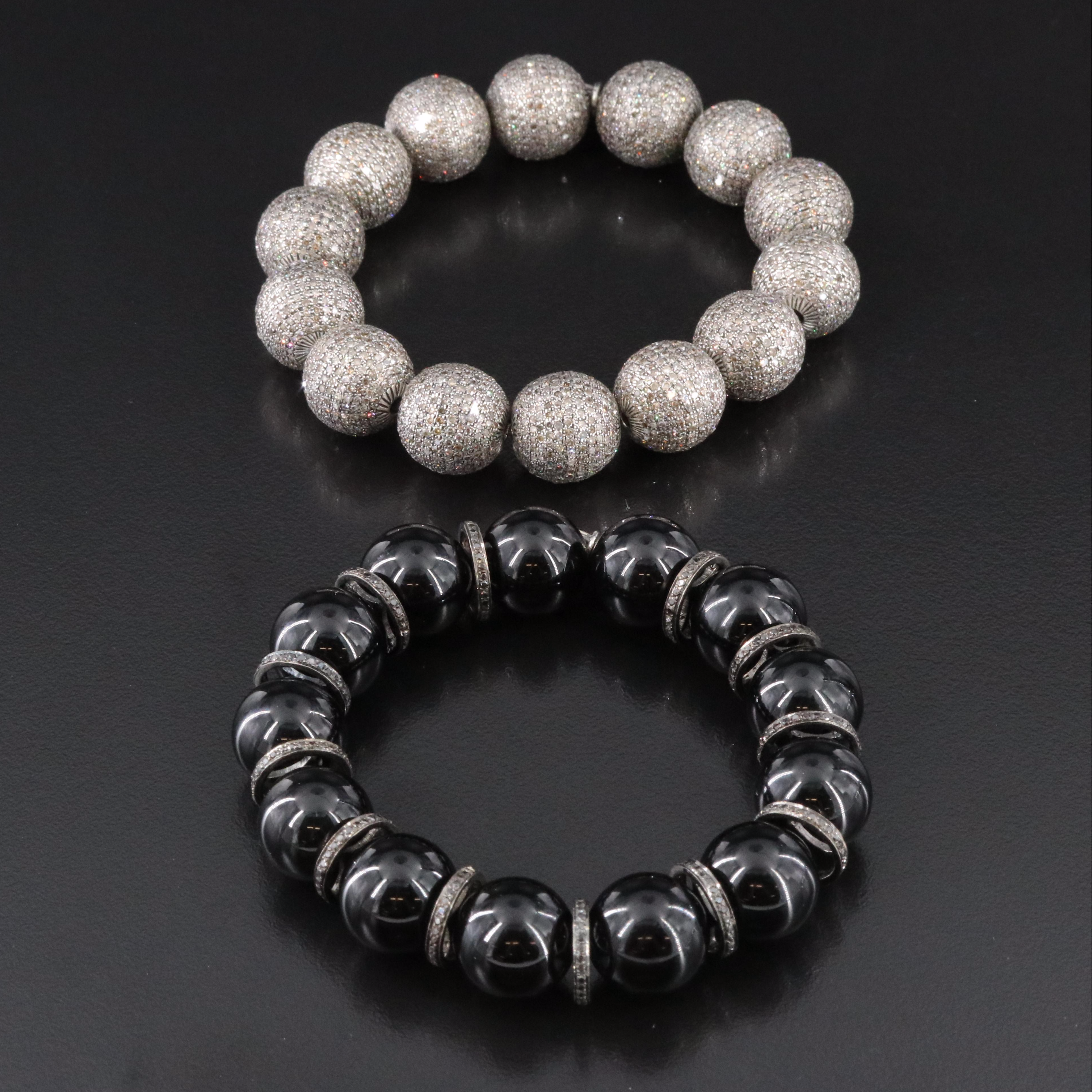 Sheryl Lowe Sterling Pavé Diamond and Black Onyx Bracelets