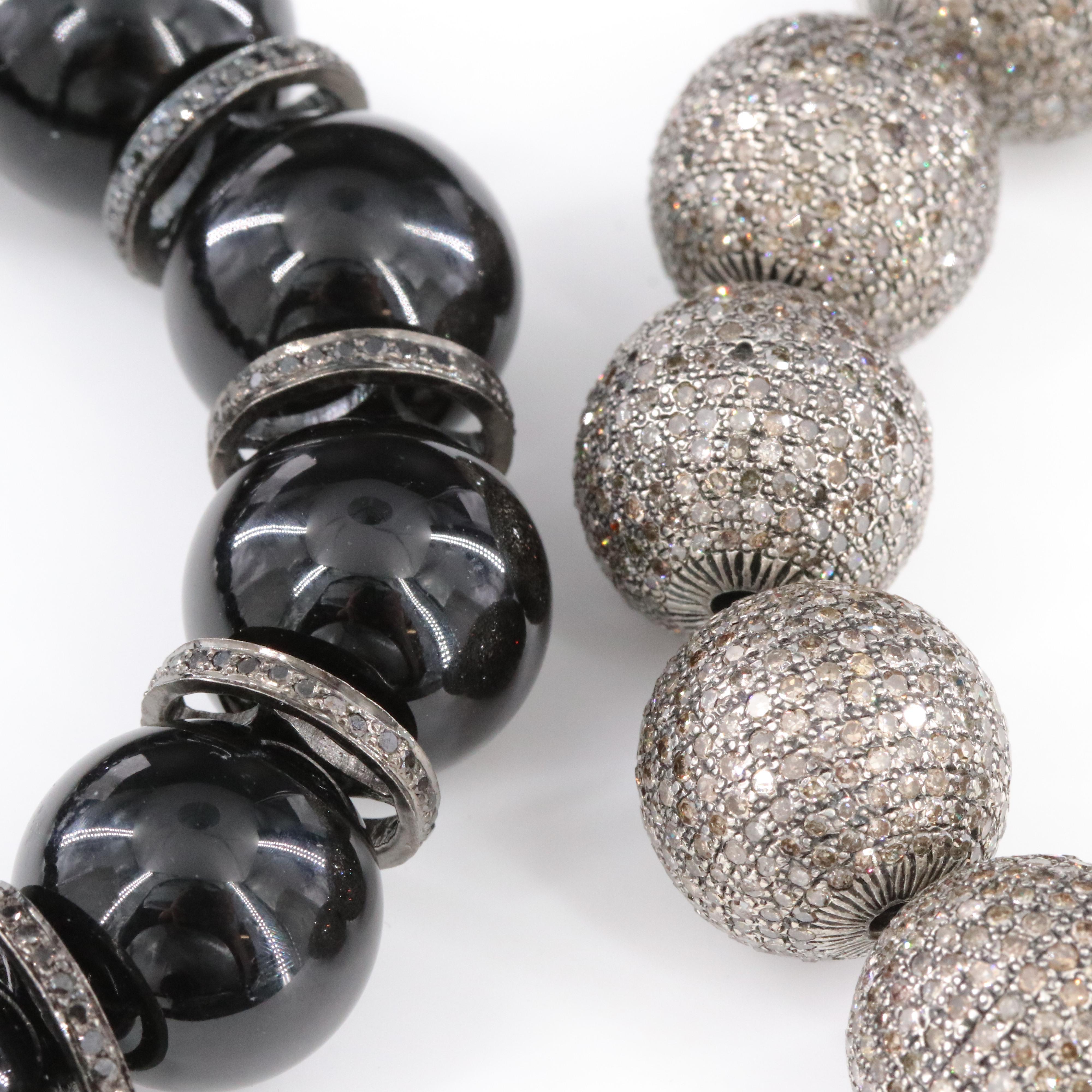 Sheryl Lowe Sterling Pavé Diamond and Black Onyx Bracelets