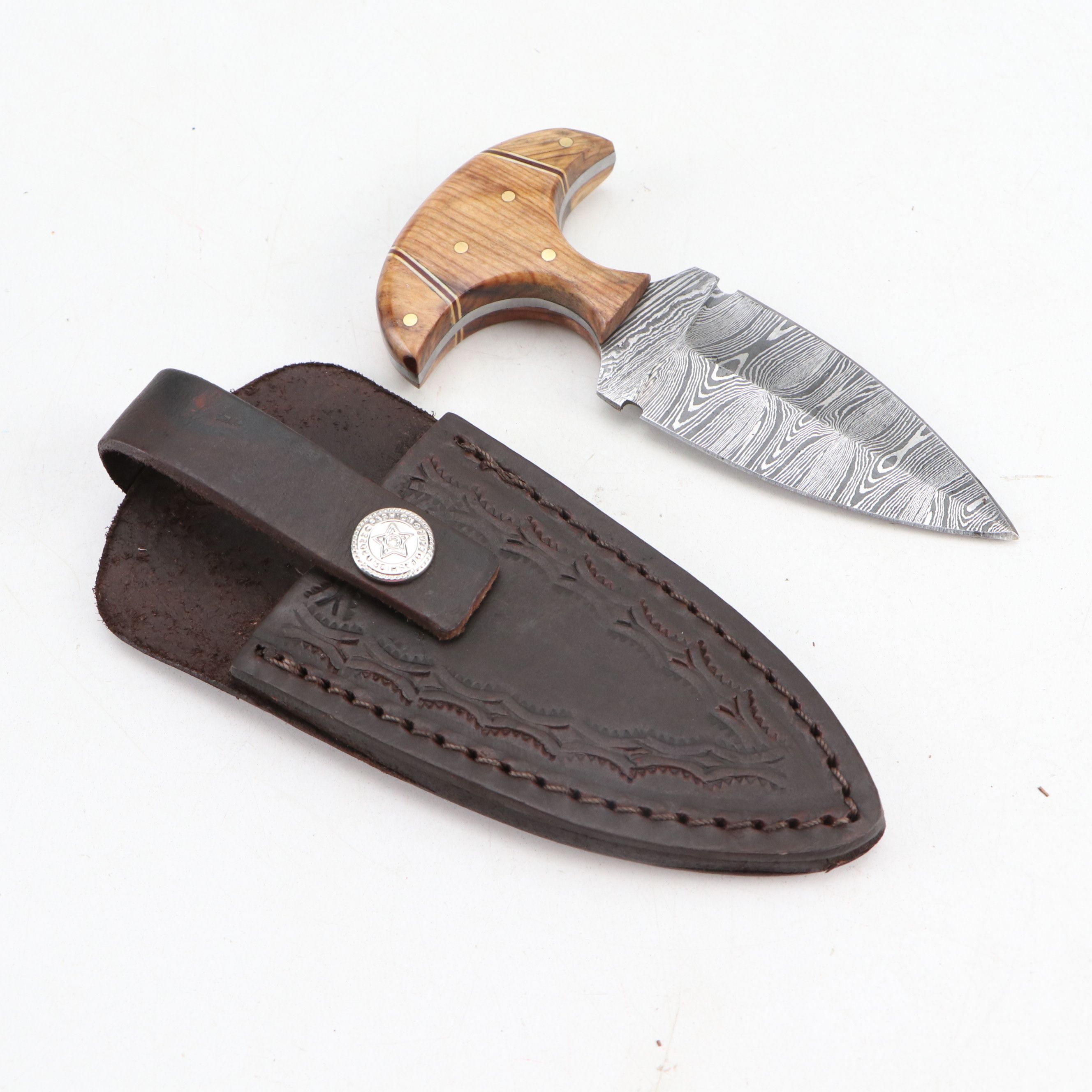Damascus Steel and Antler Handled Skinner Knives with More