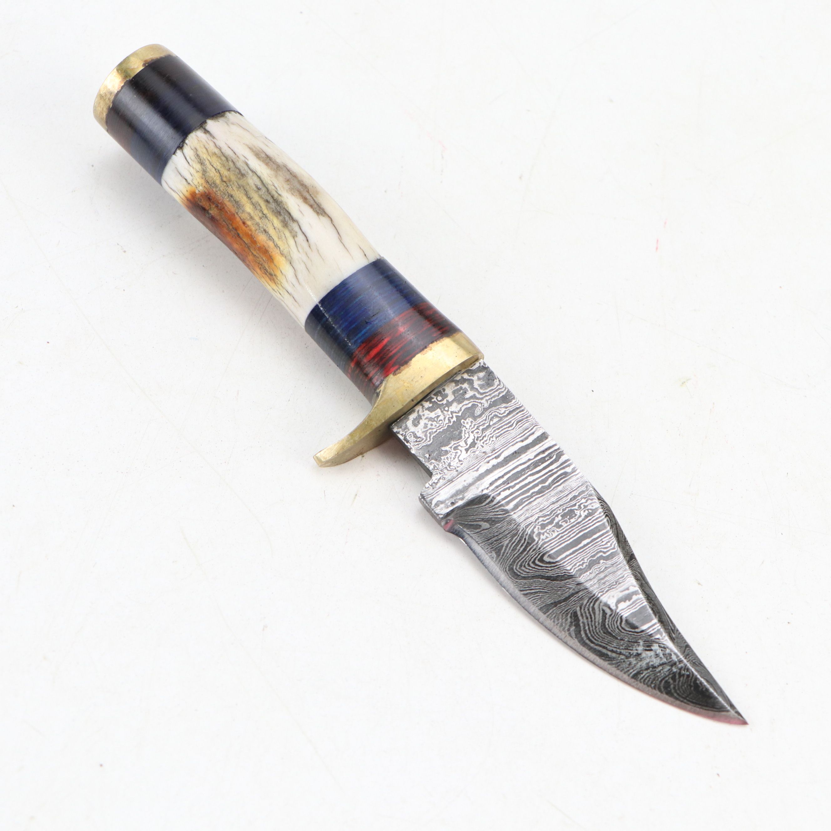 Damascus Steel and Antler Handled Skinner Knives with More