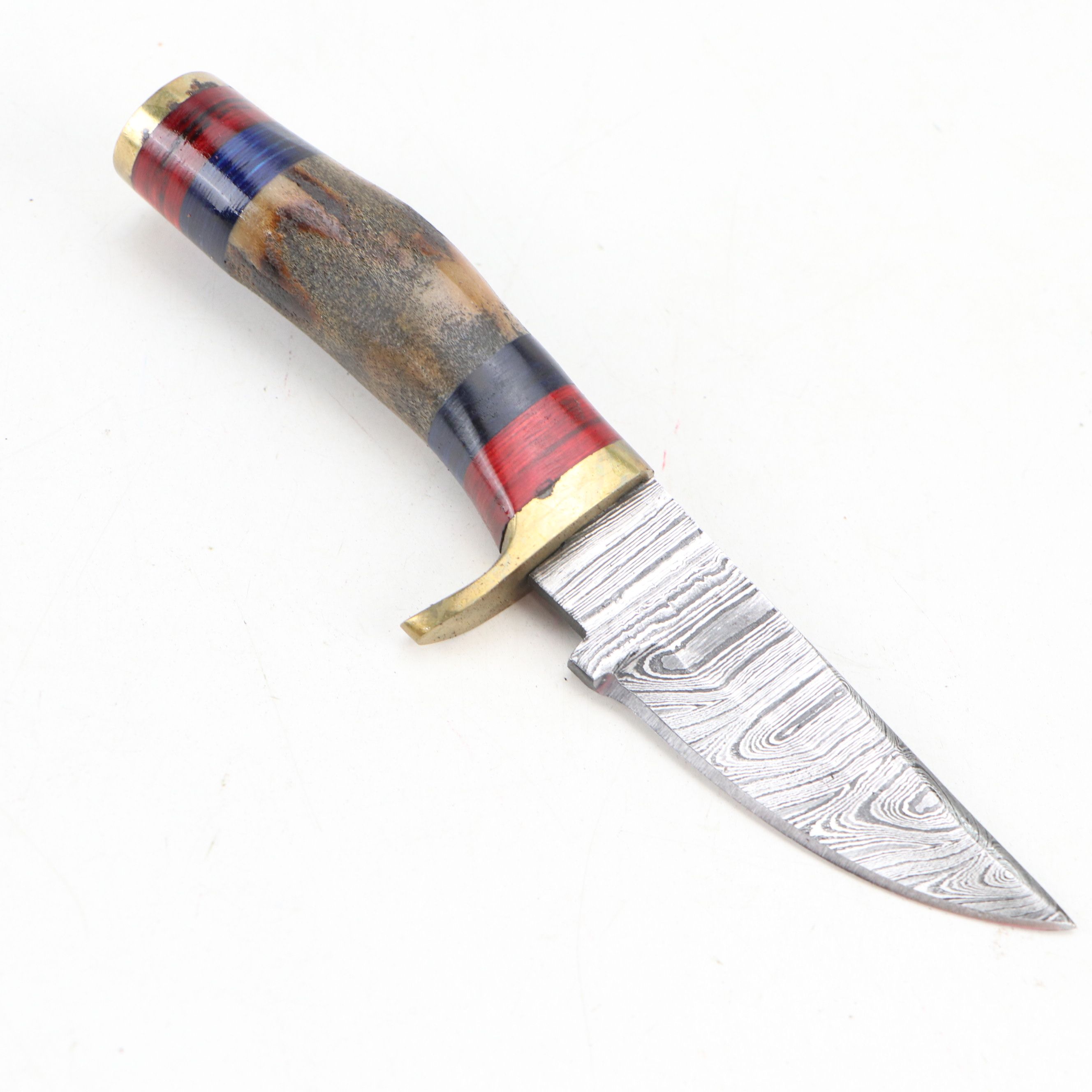 Damascus Steel and Antler Handled Skinner Knives with More