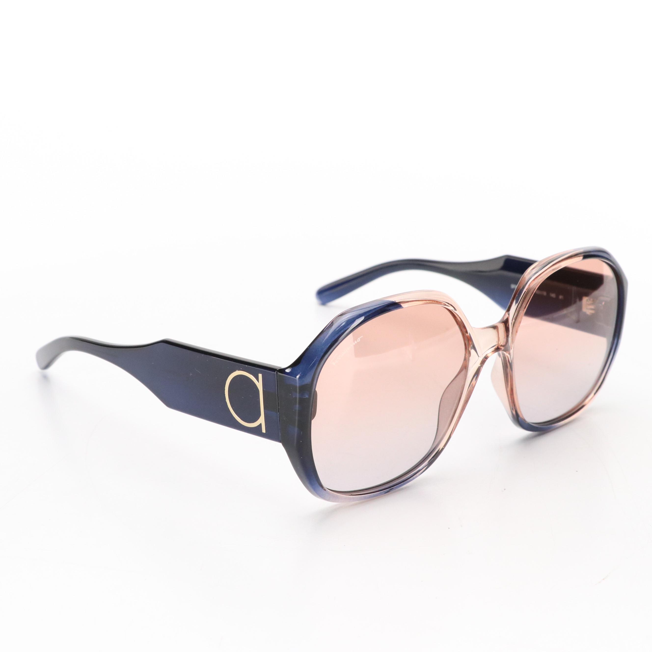 Salvatore Ferragamo SF943S Grey Rose Gradient Oversized Sunglasses w/ Case & Box