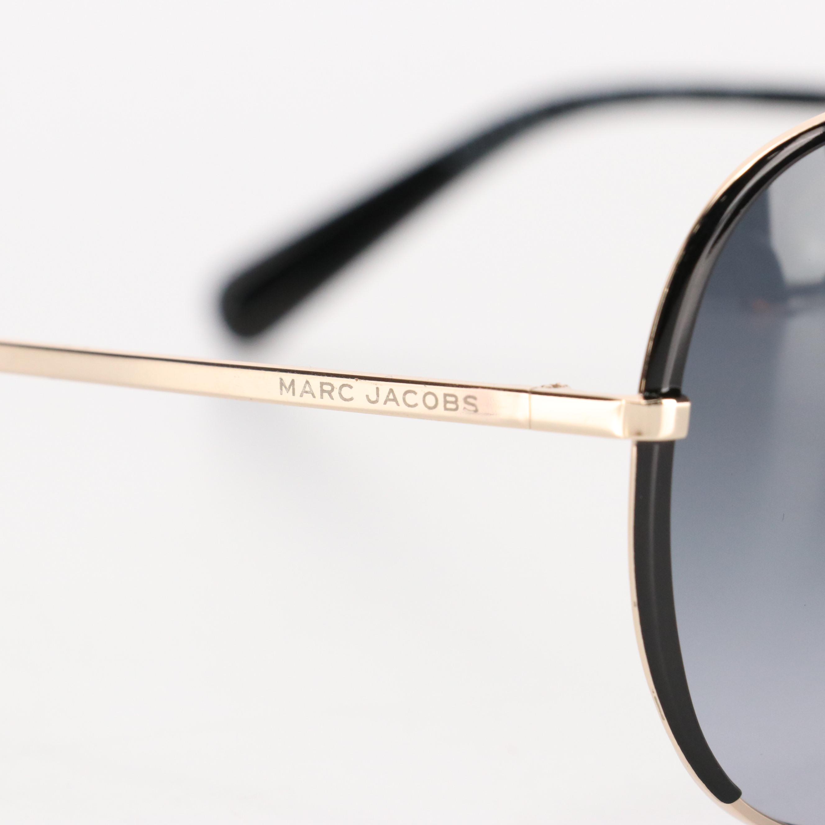 Marc Jacobs MARC-686/S Black Lens Gold Framed Pilot Sunglasses with Case