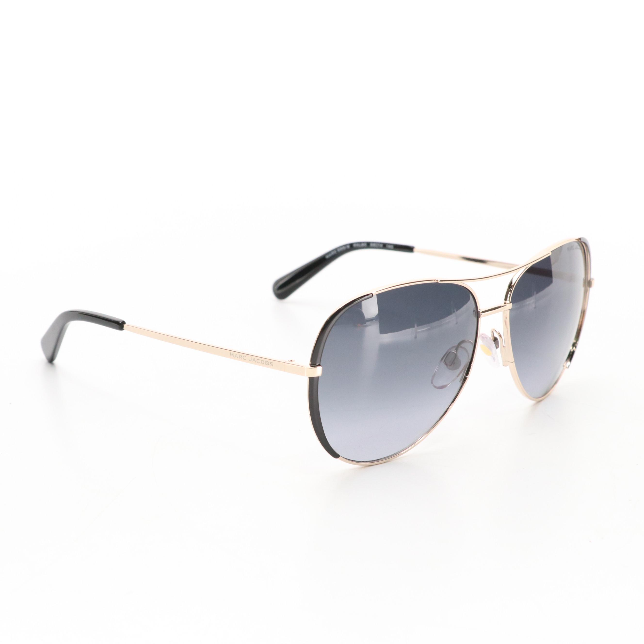Marc Jacobs MARC-686/S Black Lens Gold Framed Pilot Sunglasses with Case